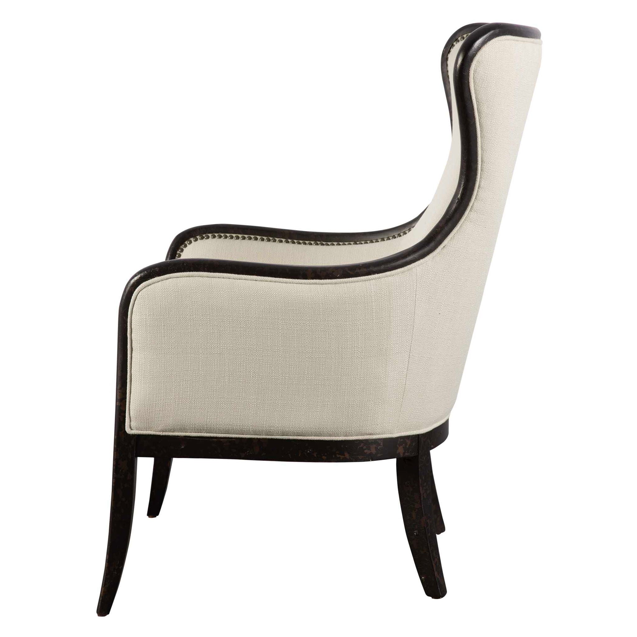 Sandy - Wing Back Armchair - Beige & Dark Brown