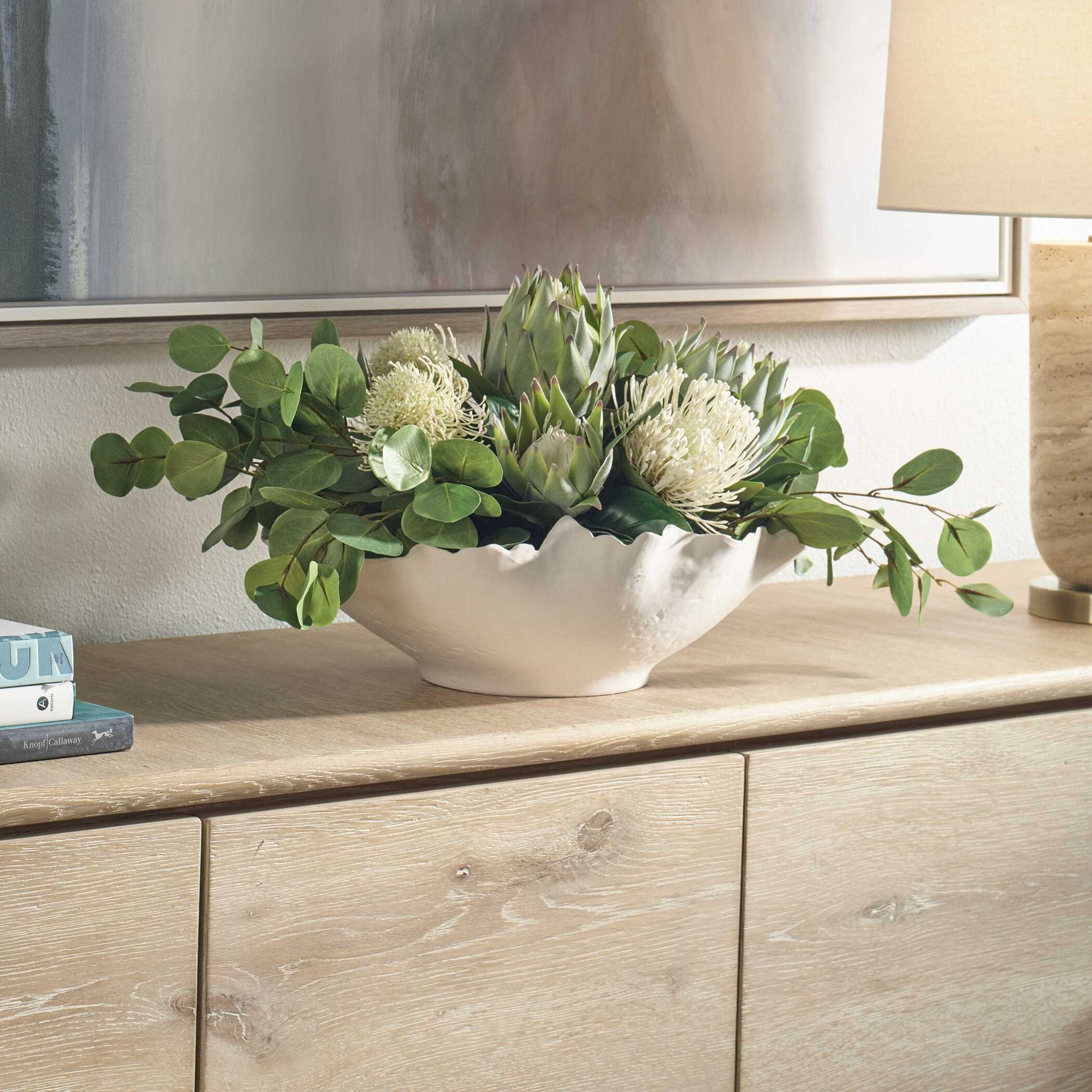 Protea Blooms - Bowl Centerpiece - Green / White