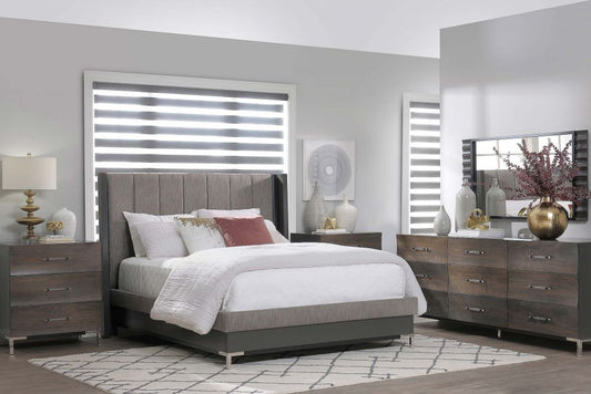 Amish American modern Bed 1A/ choice of wood finish & fabric