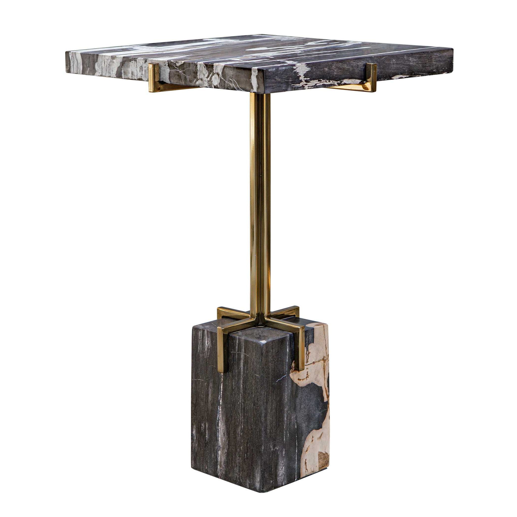 Rowman - Petrified Wood Accent Table - Bronze