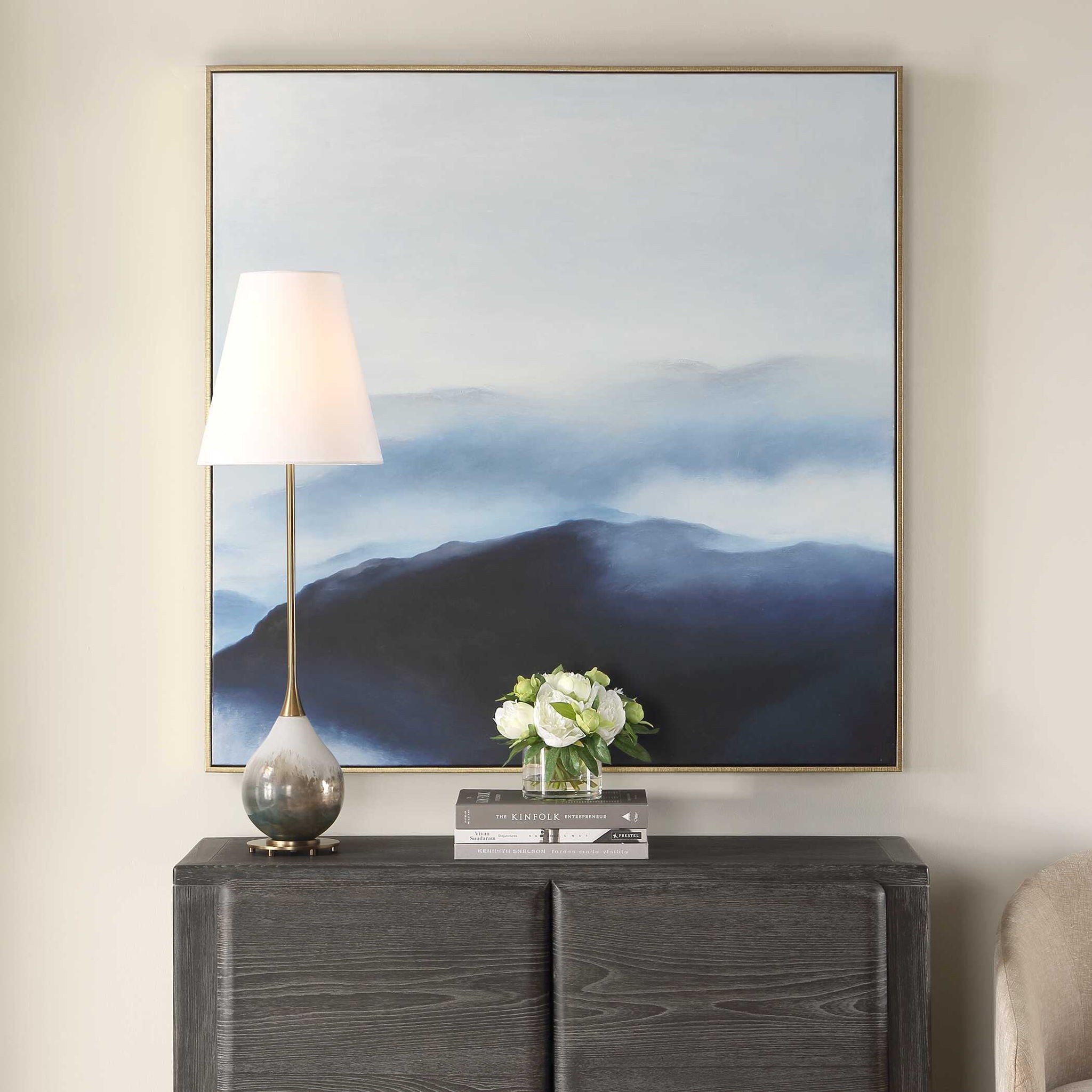 Cold Shoulder - Hand Painted Landscape Art - Black / Blue / Gray / White / Woodtone