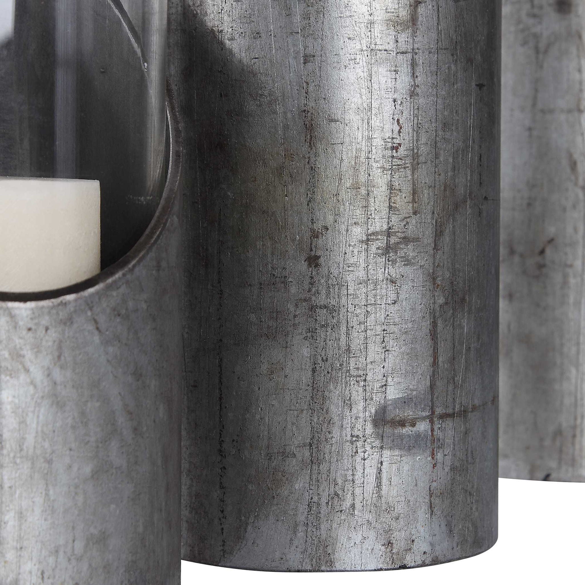 Karter - Iron & Glass Candleholders (Set of 3) - Pearl Silver & Dark Gray