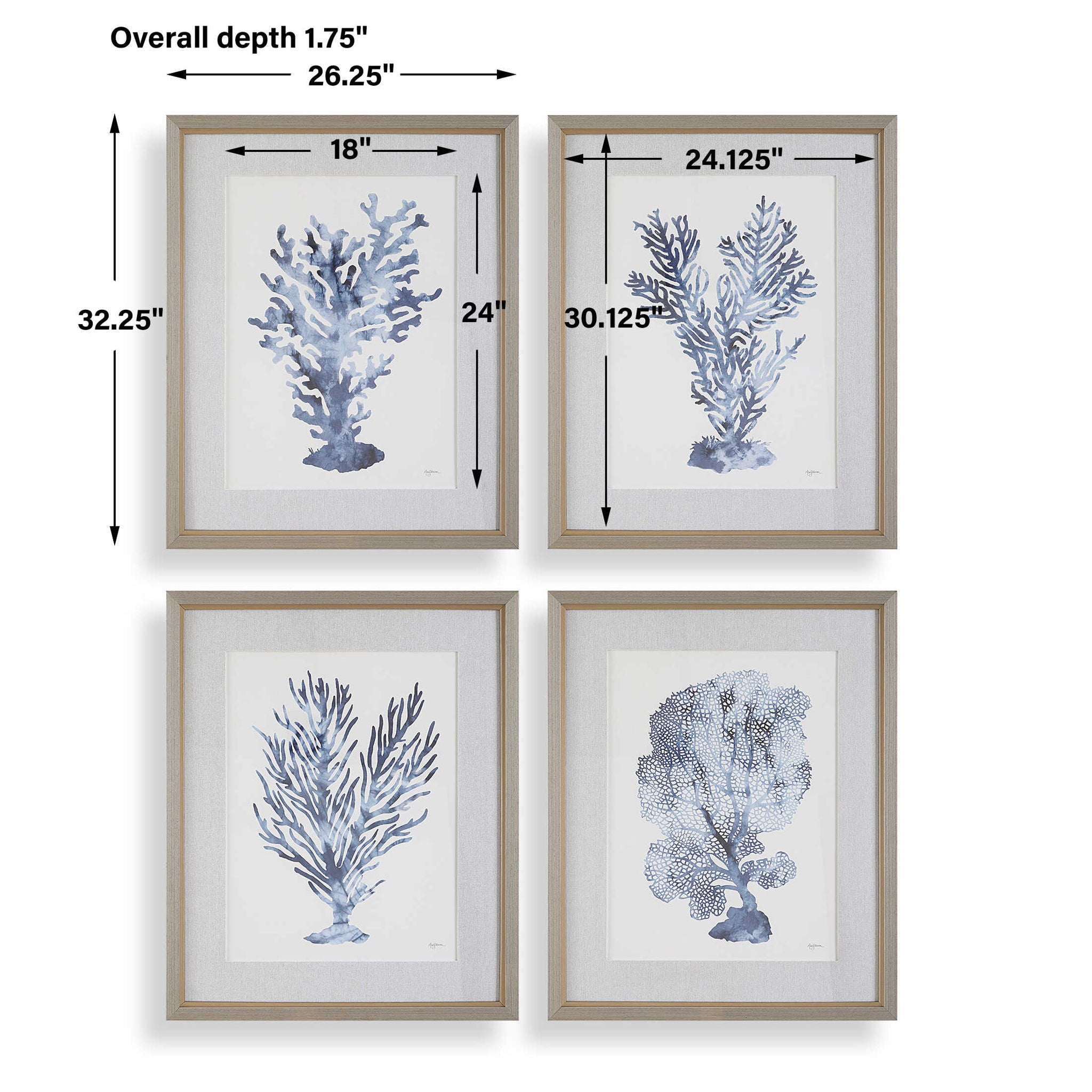 Shibori Coral - Framed Prints (Set of 4) - Light Gray