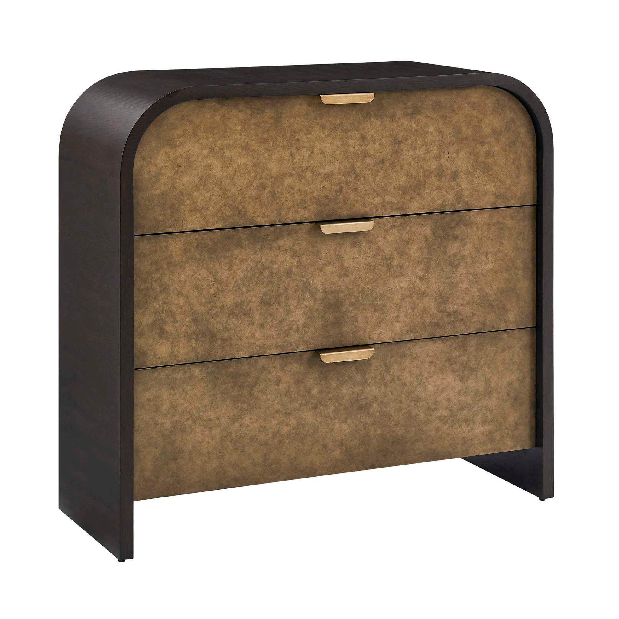 Byrams - 3 Drawer Oak Chest - Brown / Gold / Woodtone