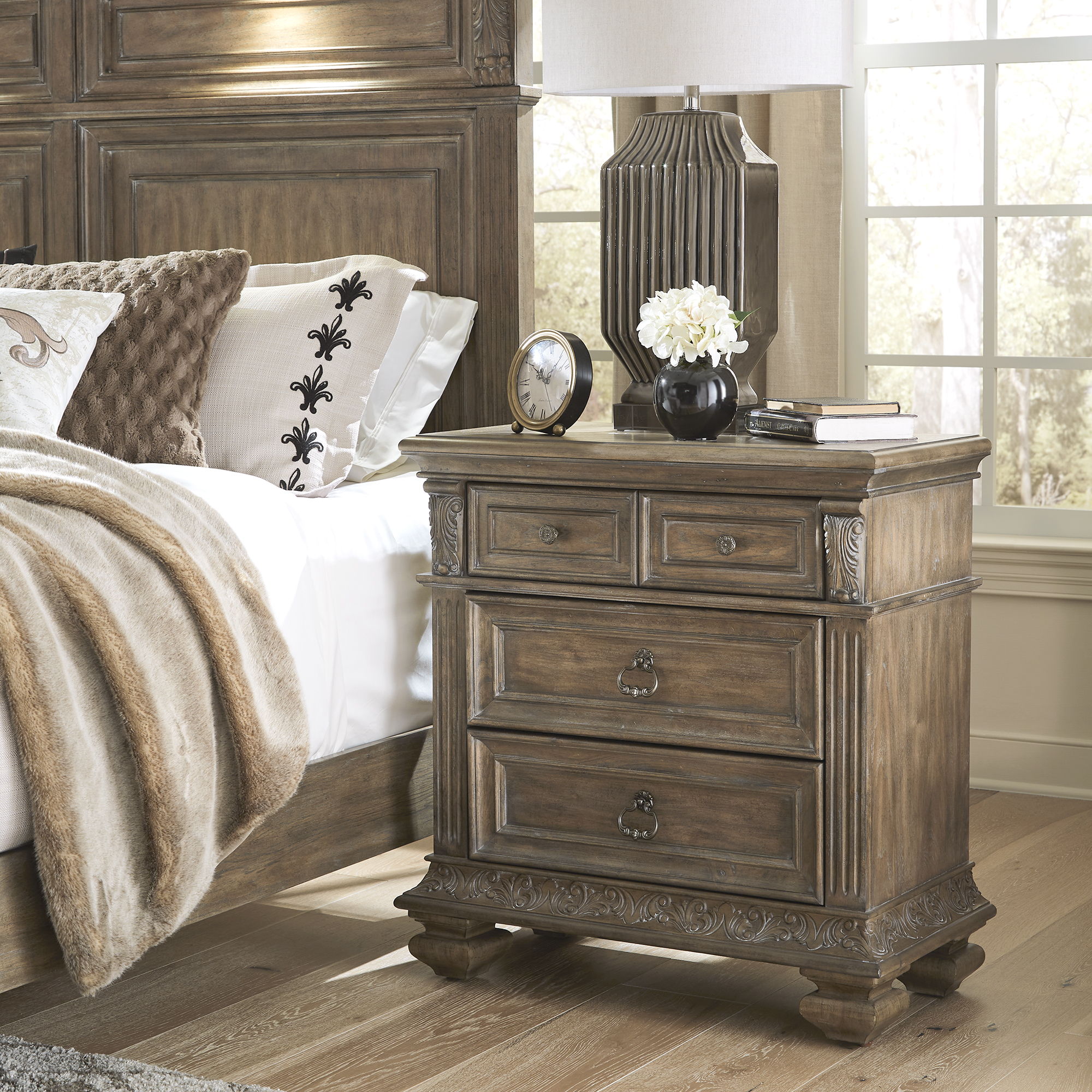 Carlisle Court - Bedside Chest With Charging Station - Medium Brown