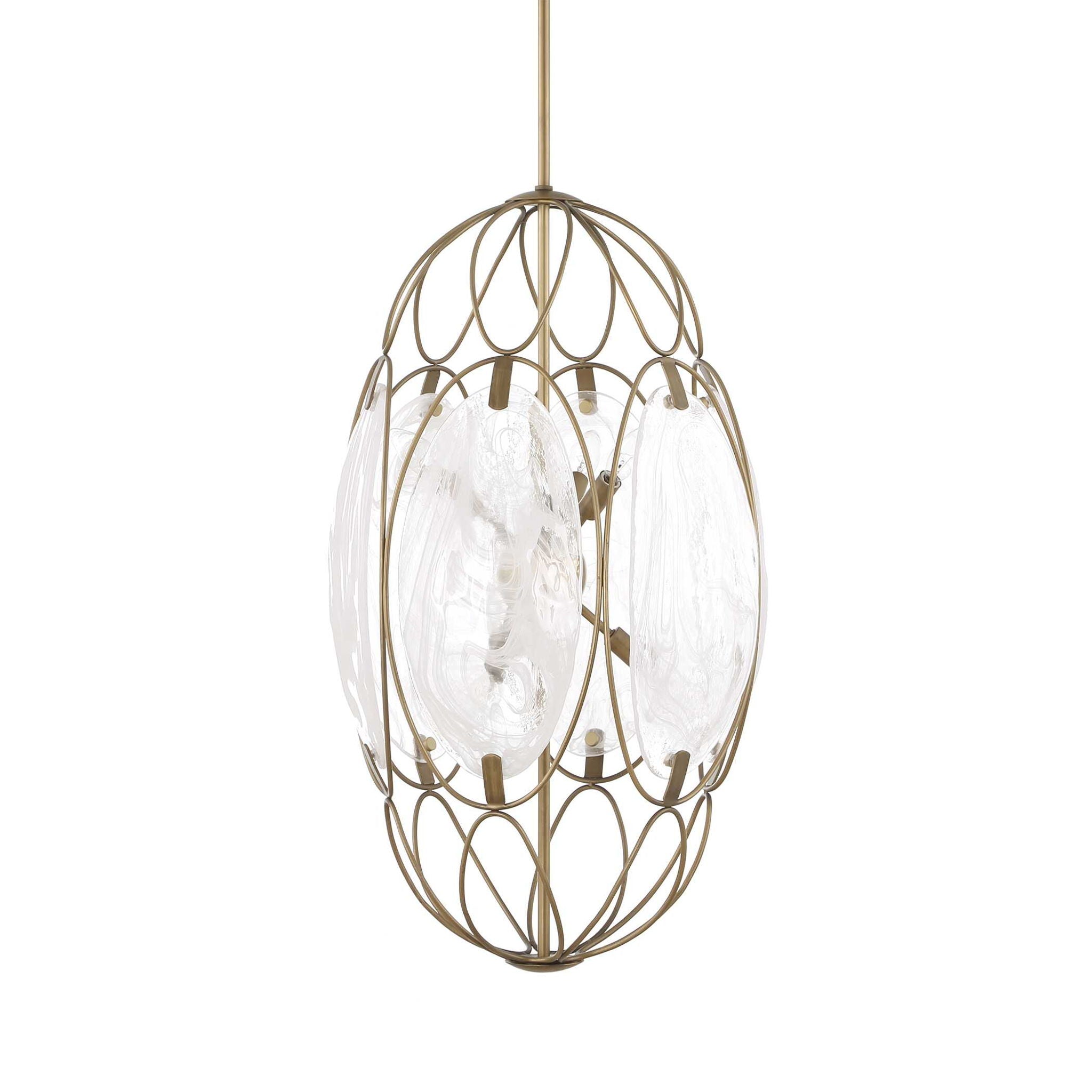 Valencia - 6 Light Glass Panel Pendant - Gold / White
