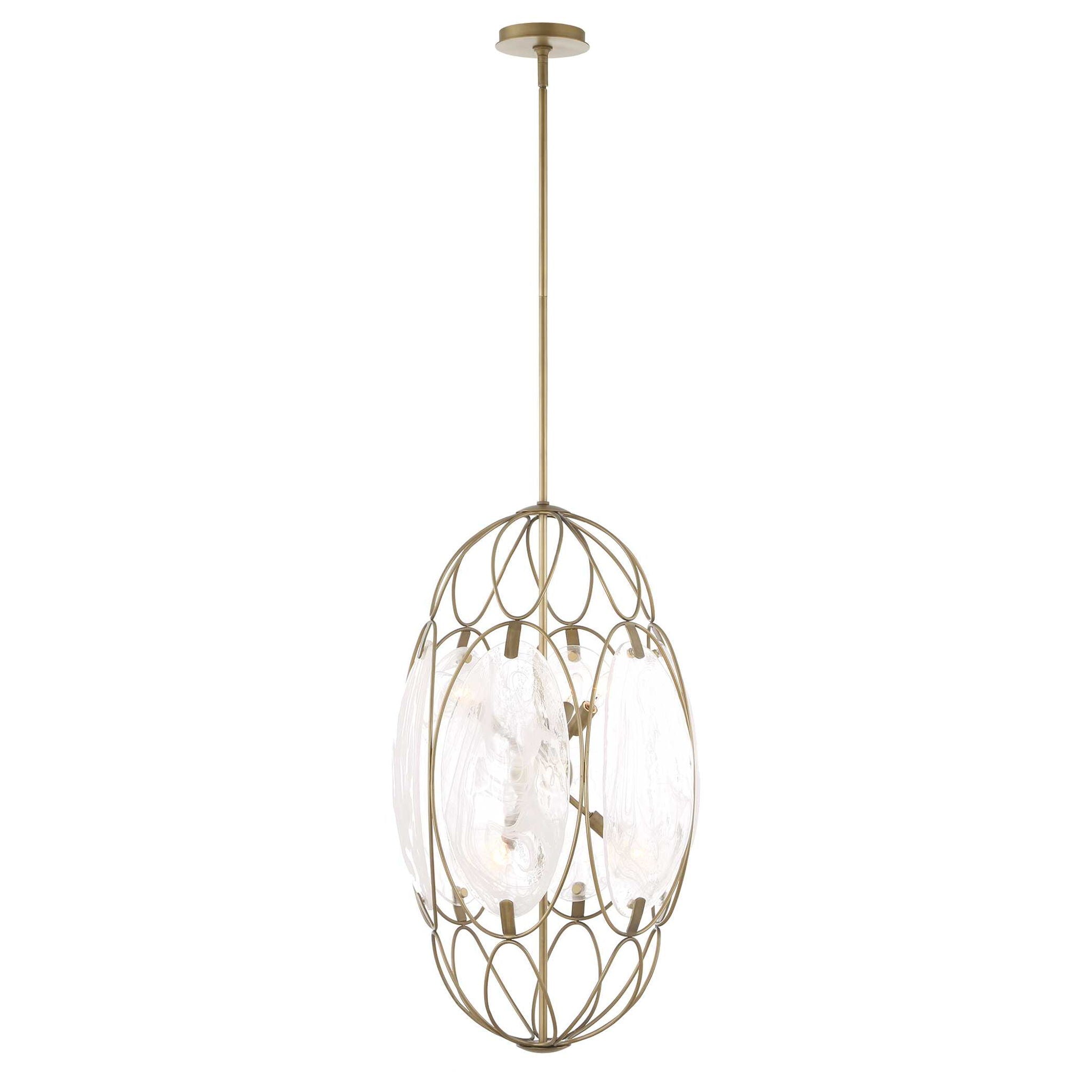 Valencia - 6 Light Glass Panel Pendant - Gold / White