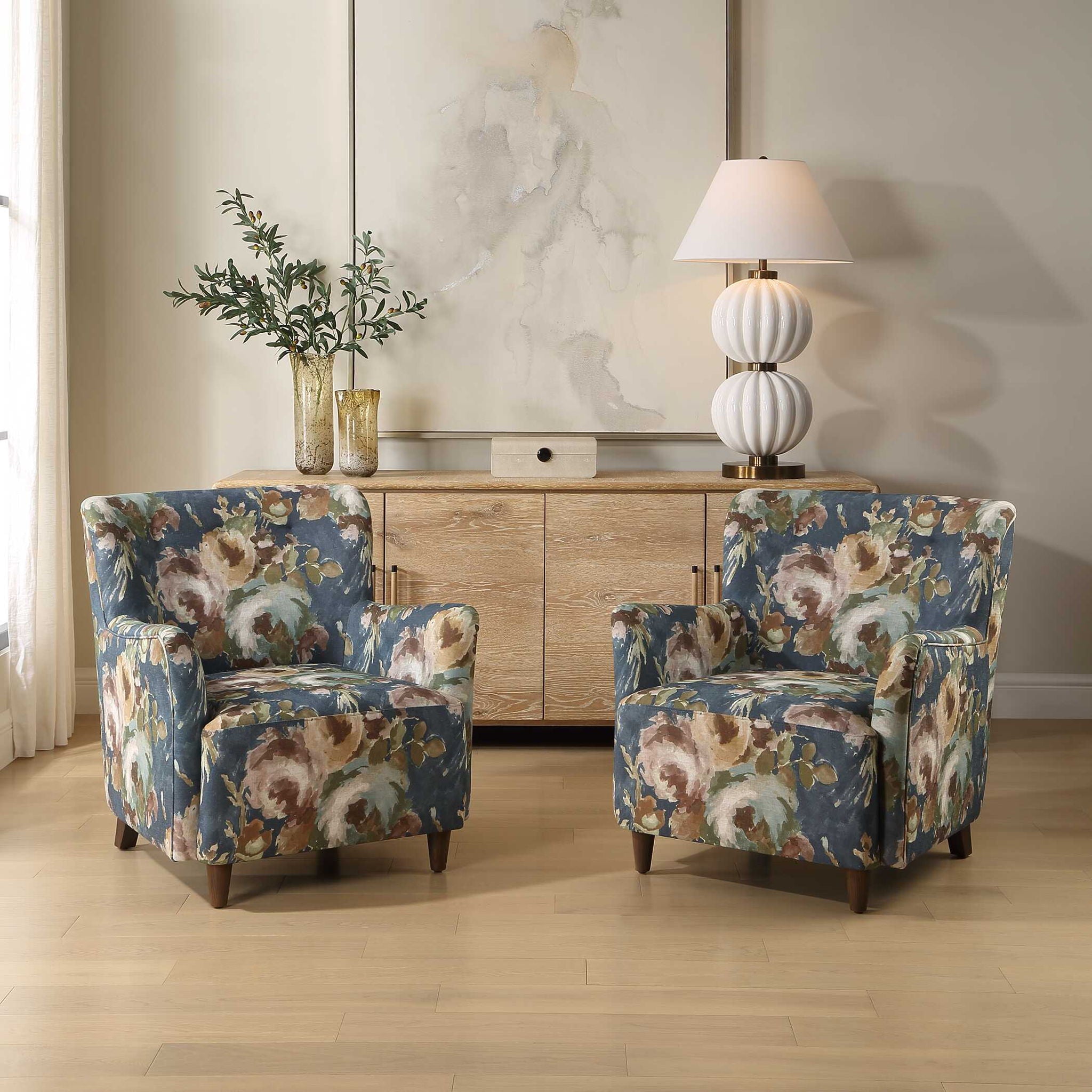 Lainey - Floral Upholstered Armchair - Blue