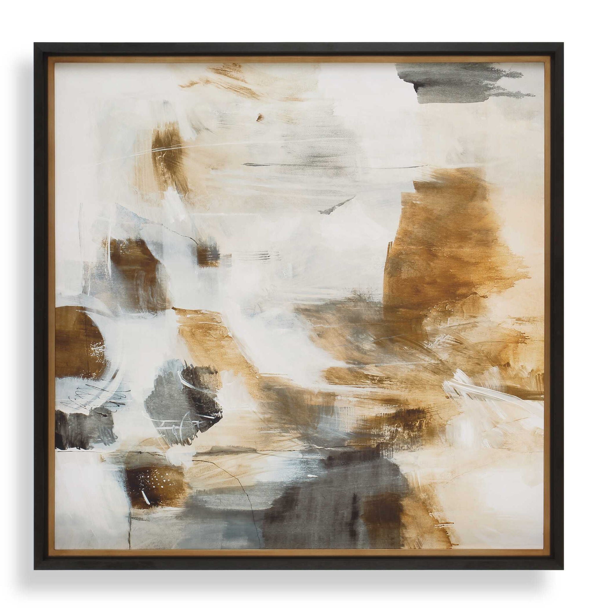 Ancient Story - Framed Abstract Print - Black / Blue / Brass / Gold / Gray / Orange / White / Yellow