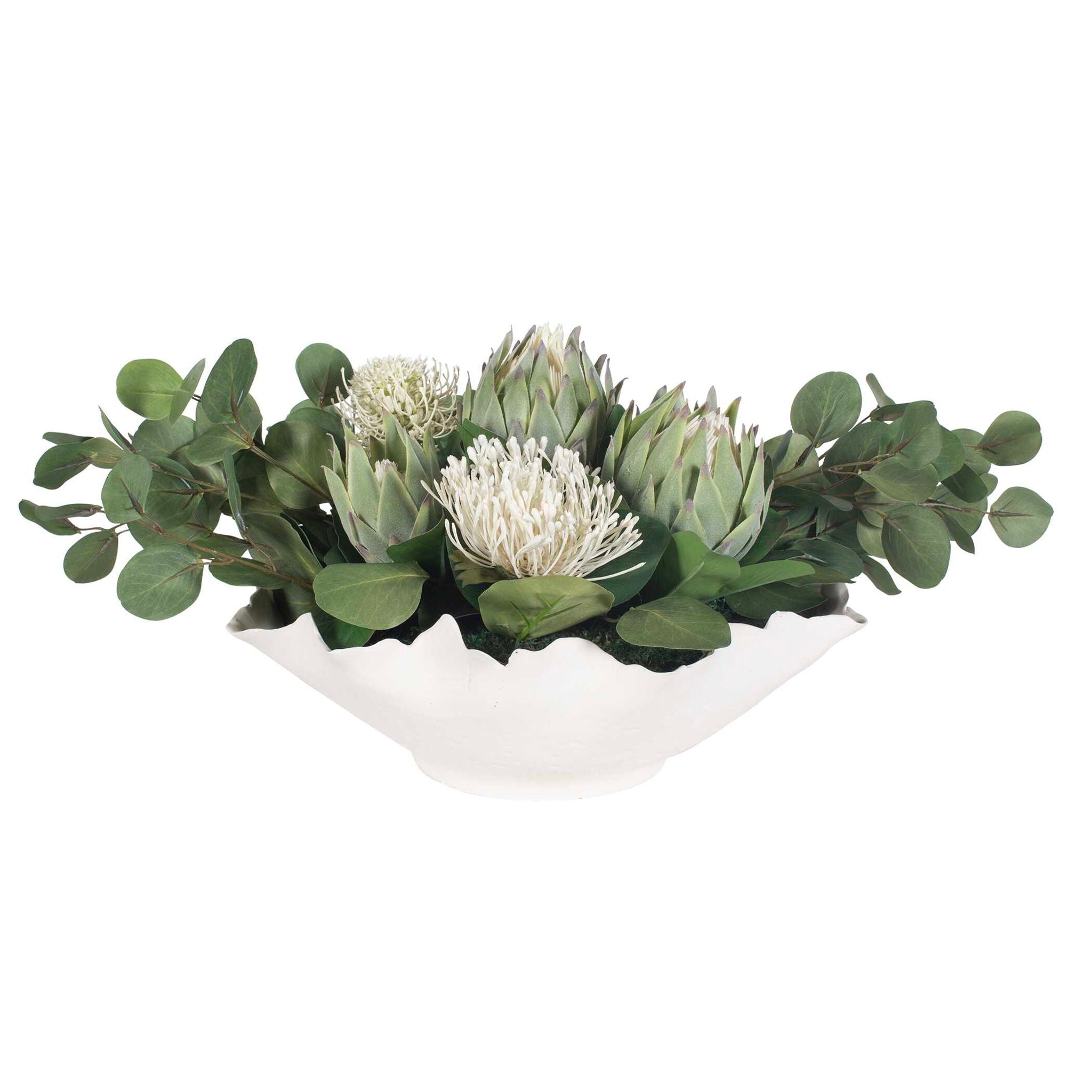 Protea Blooms - Bowl Centerpiece - Green / White