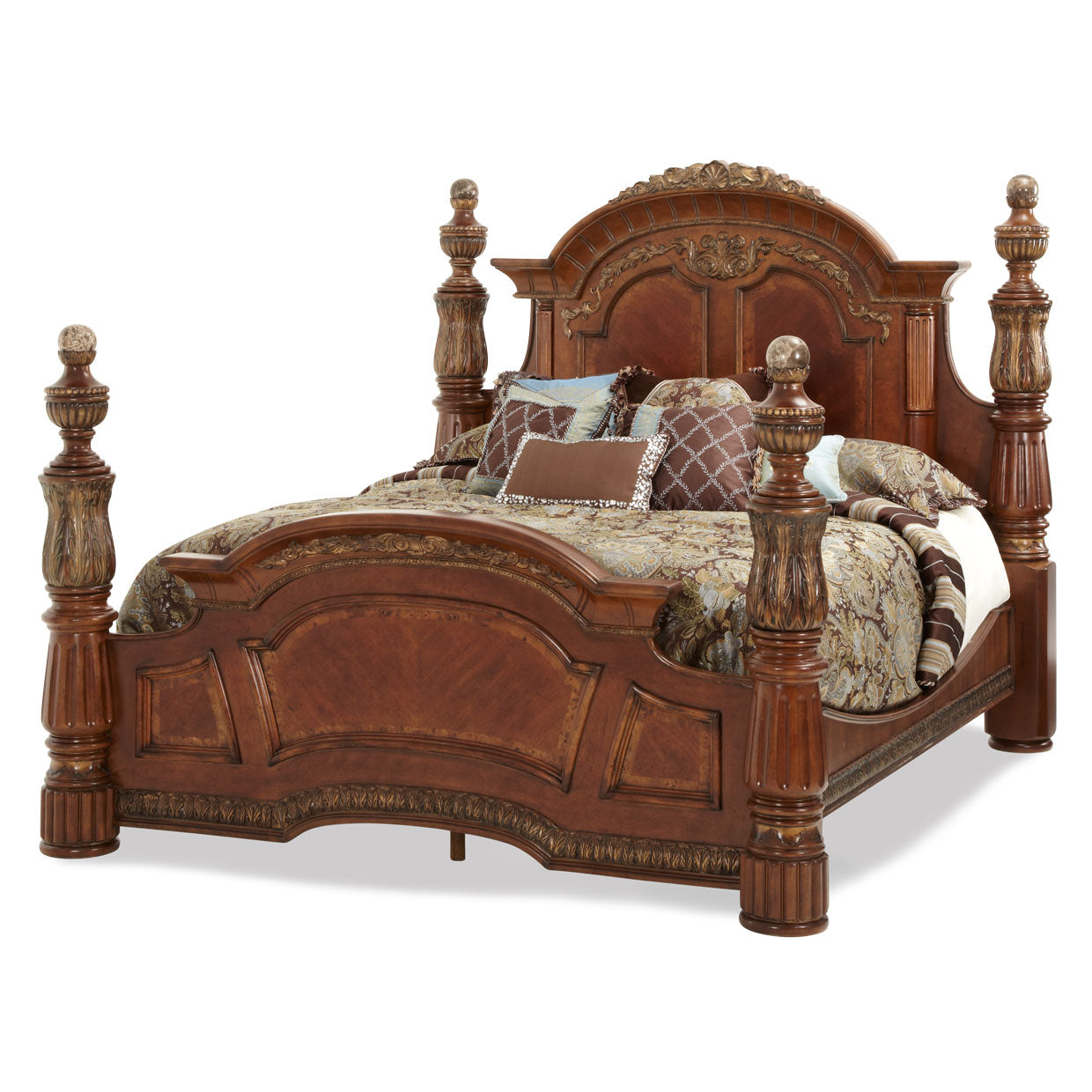 Villa Valencia Cal. King Poster Bed - Classic Chestnut