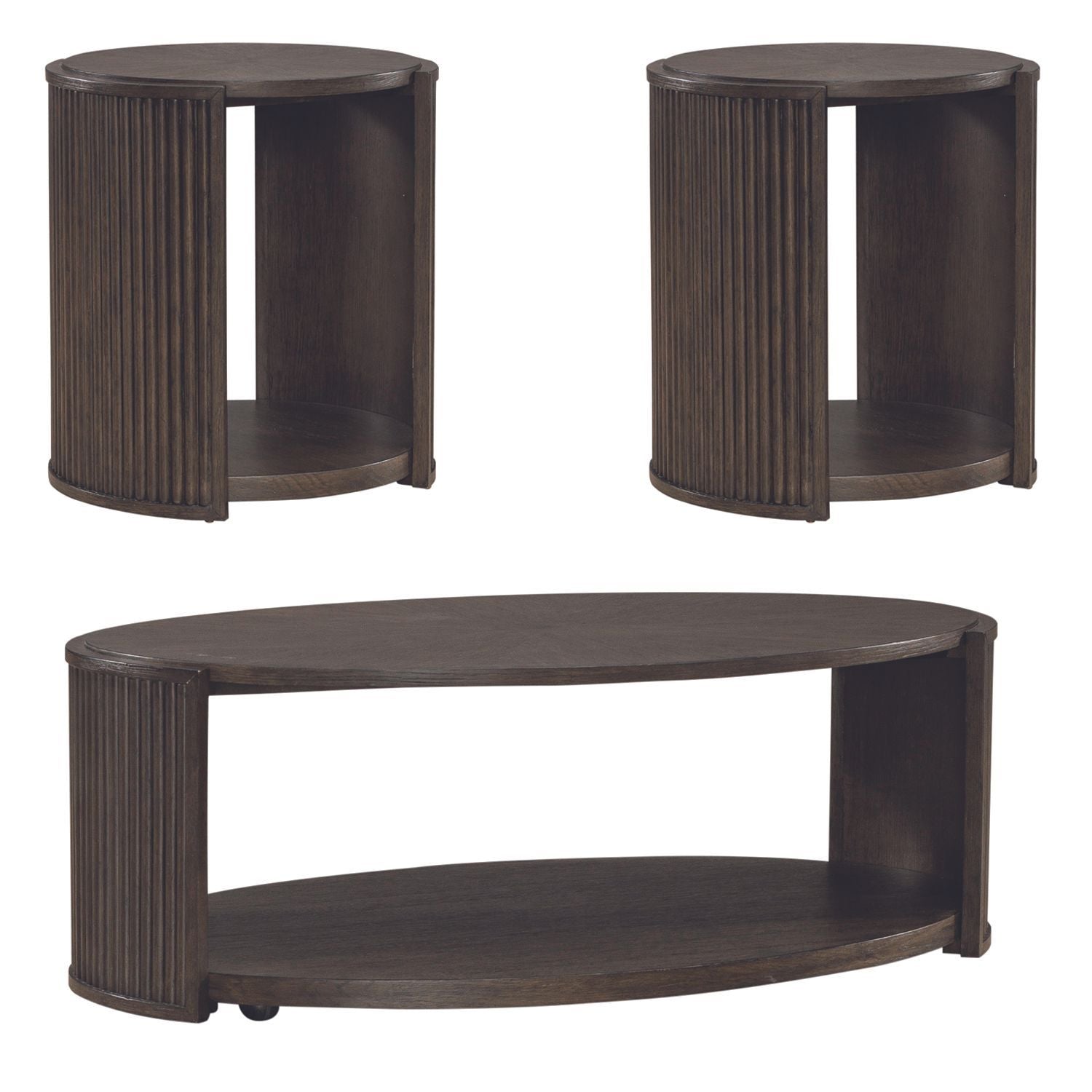 City View - 3 Piece Table Set (1 Cocktail 2 Round End Tables) - Coffee Bean
