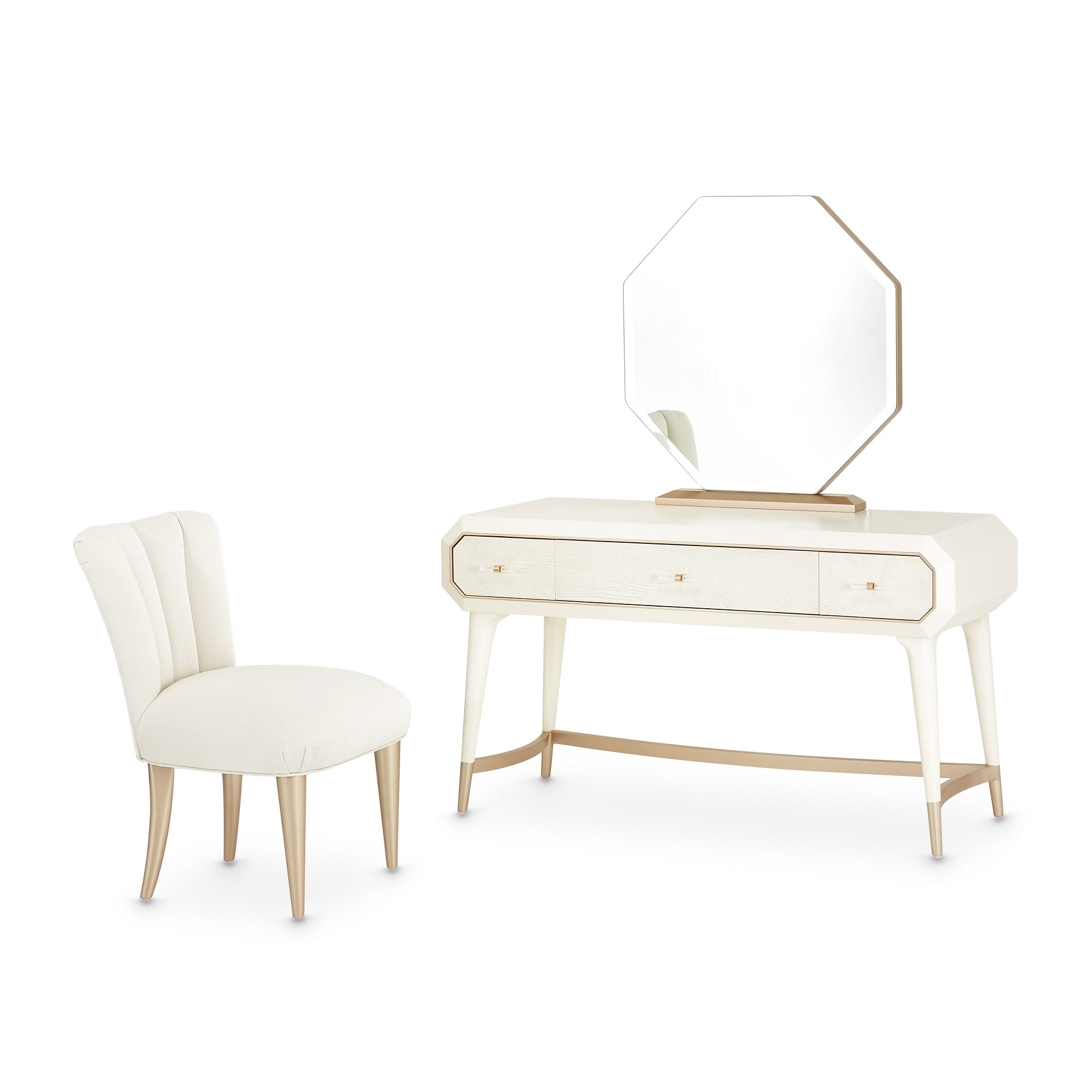 La Rachelle Vanity Set with Mirror & Chair - Champagne