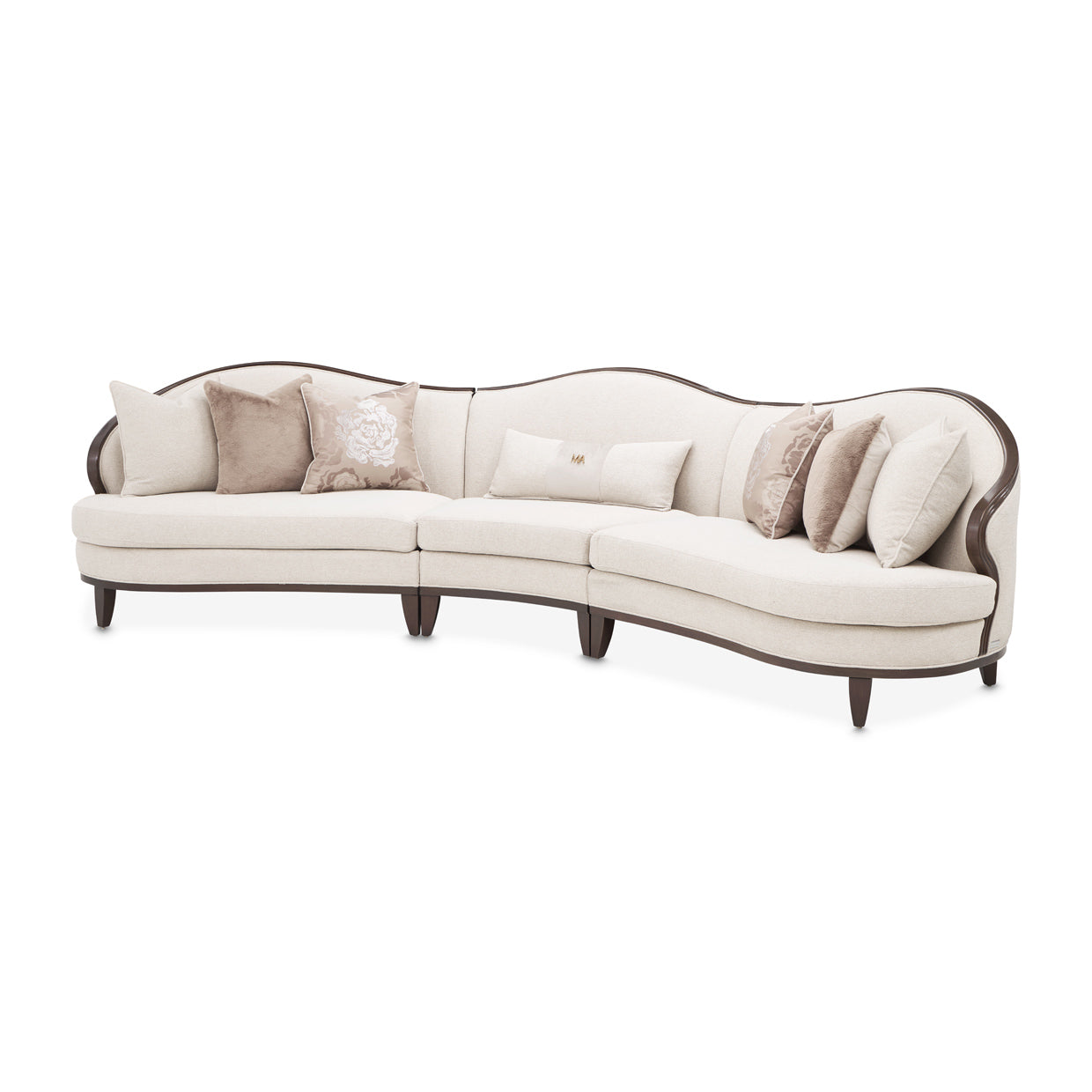 Camellia Field 3-Piece Chenille Sectional Sofa - Linen/Pecan