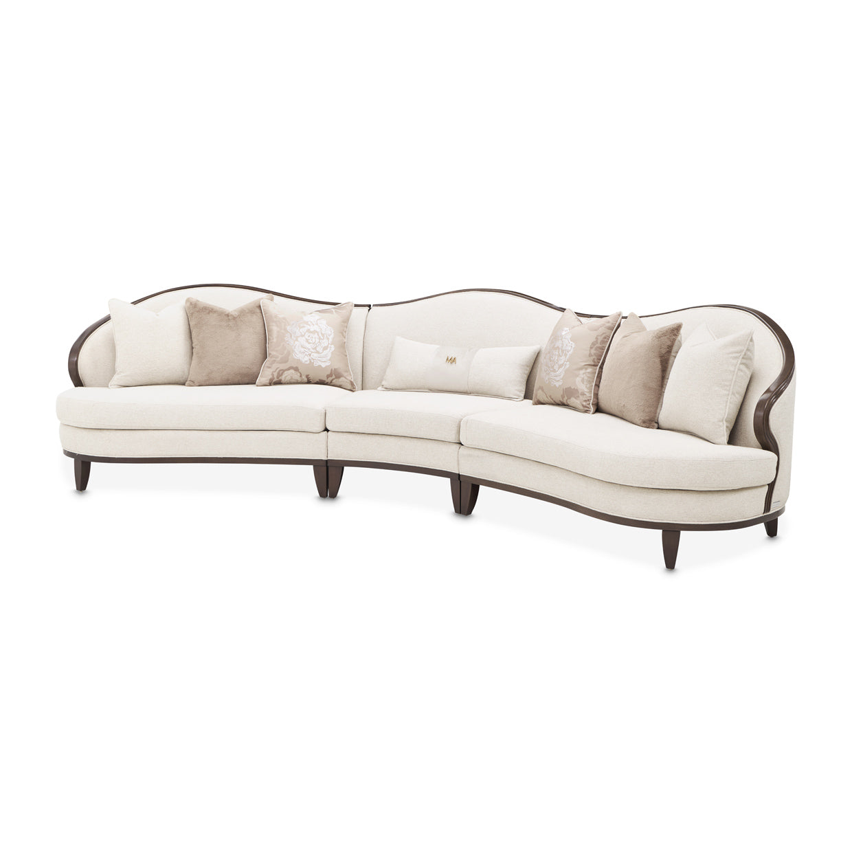 Camellia Field 3-Piece Chenille Sectional Sofa - Linen/Pecan