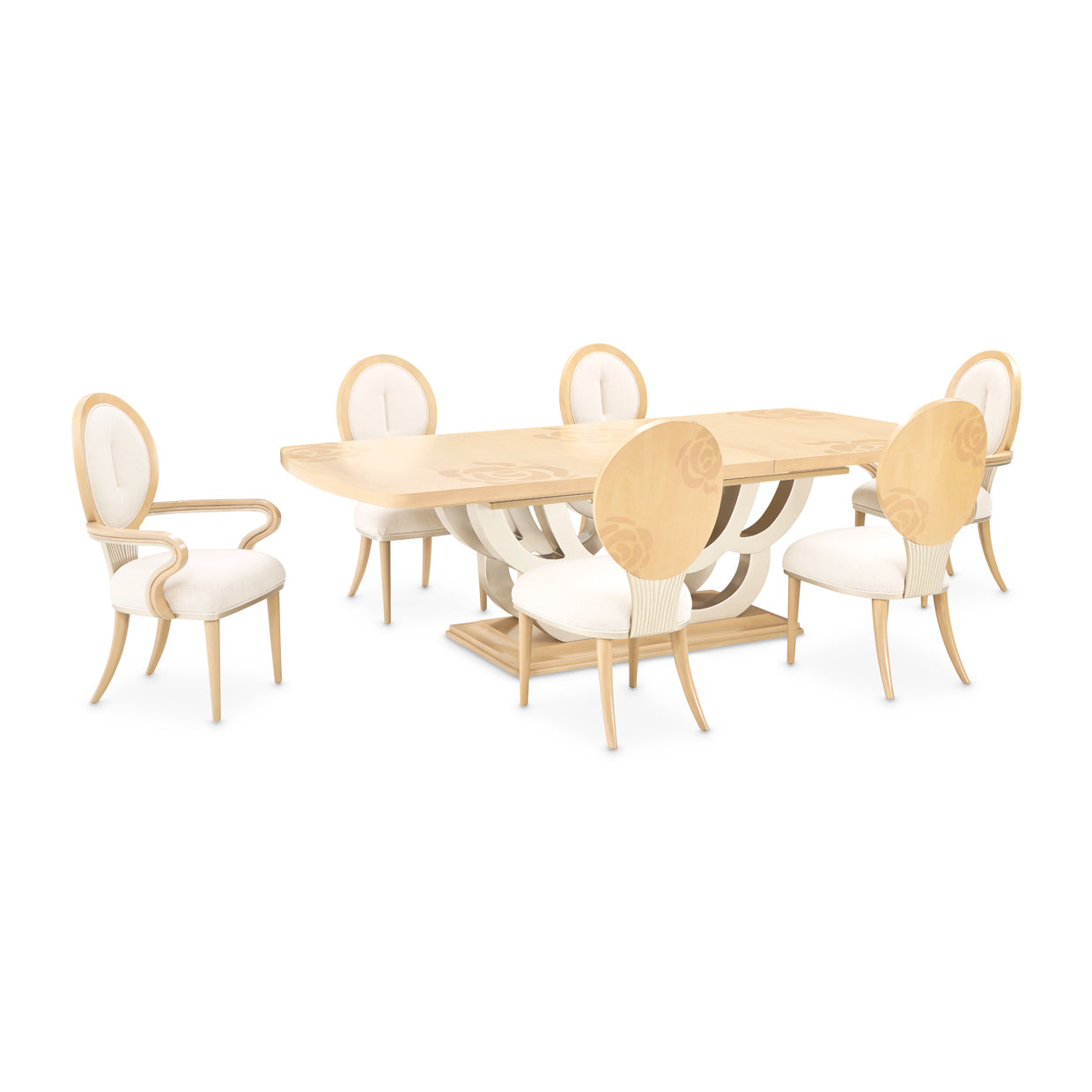 Camellia Field Rectangular Pedestal Dining Table - Caramel