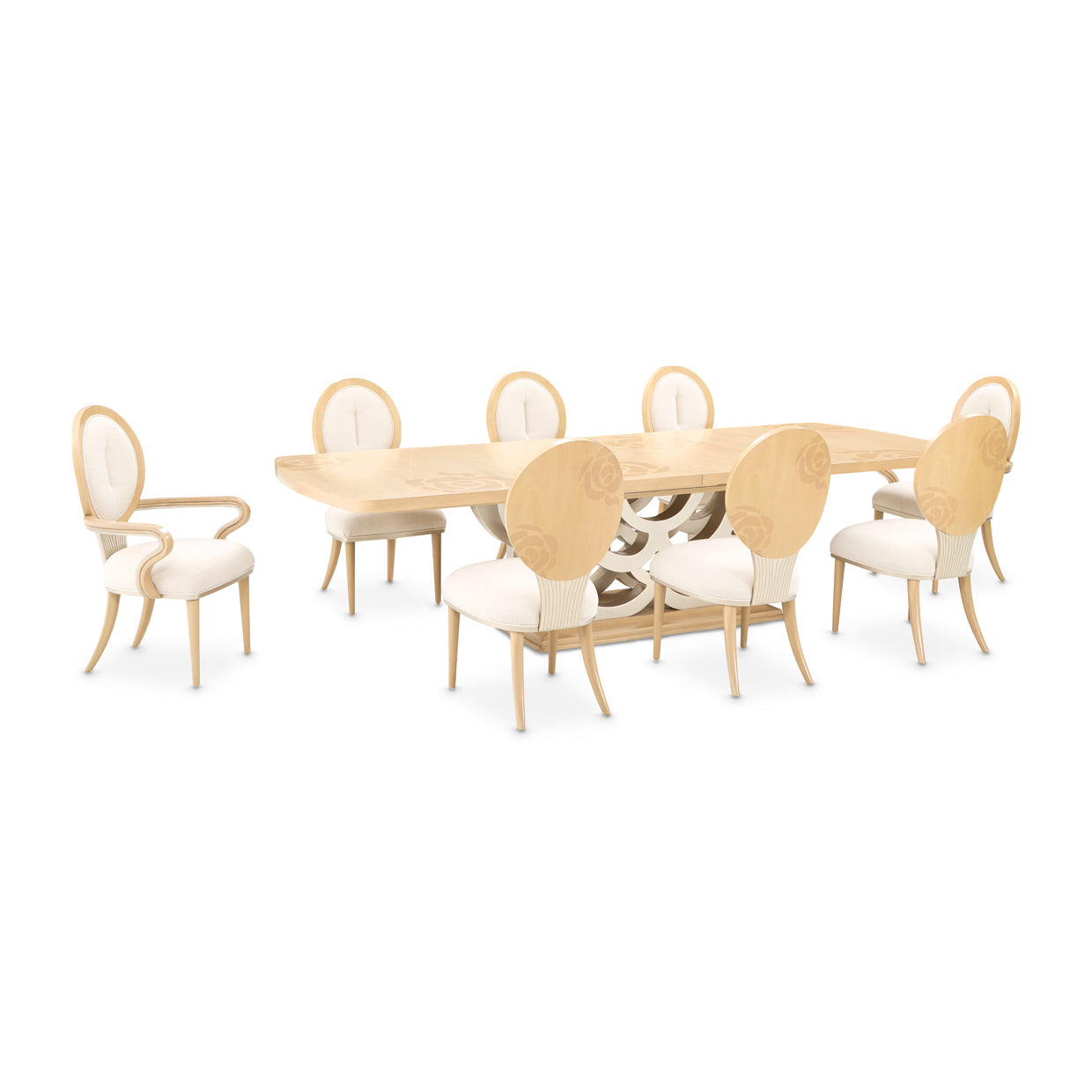 Camellia Field Rectangular Pedestal Dining Table - Caramel