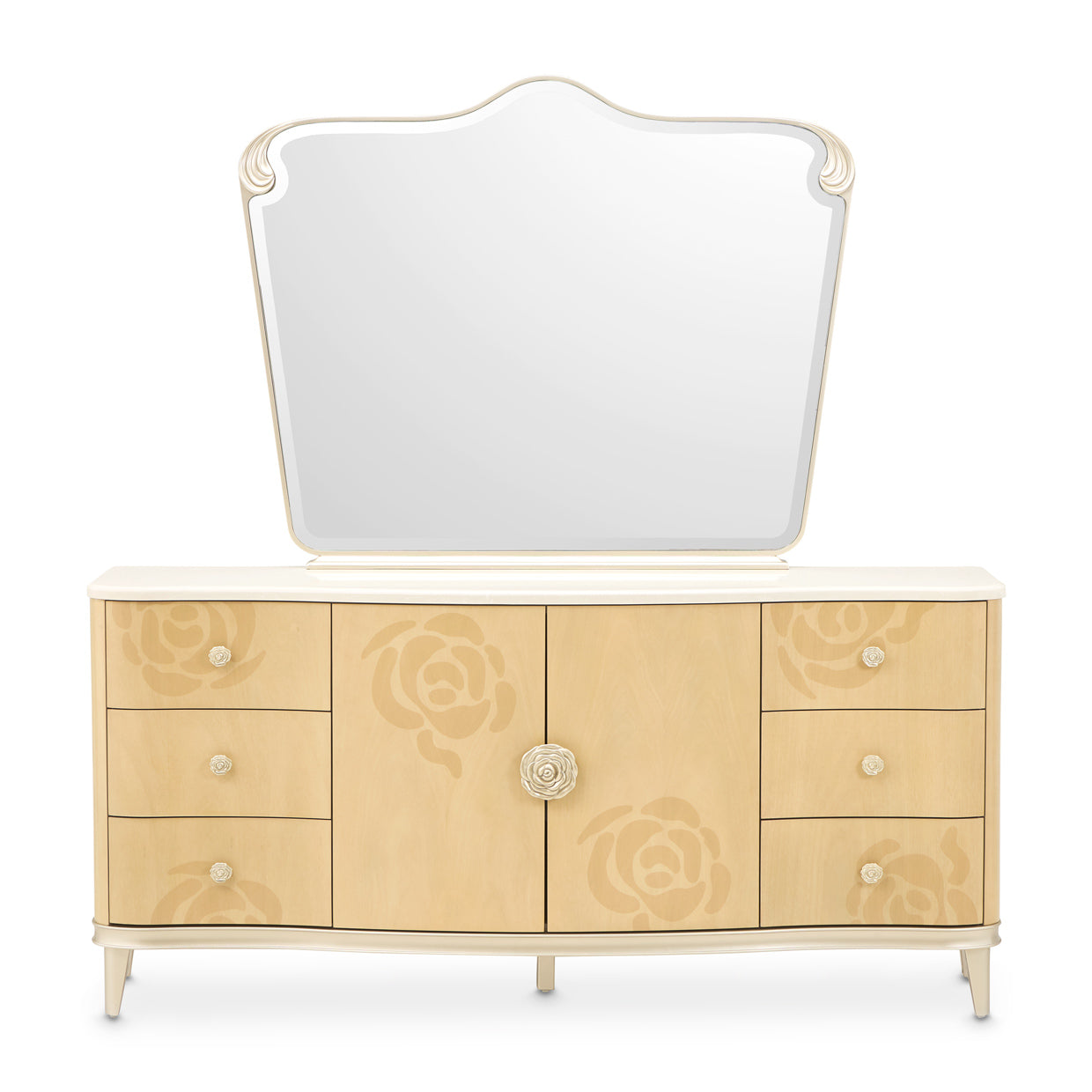 Camellia Field Dresser & Mirror - Caramel