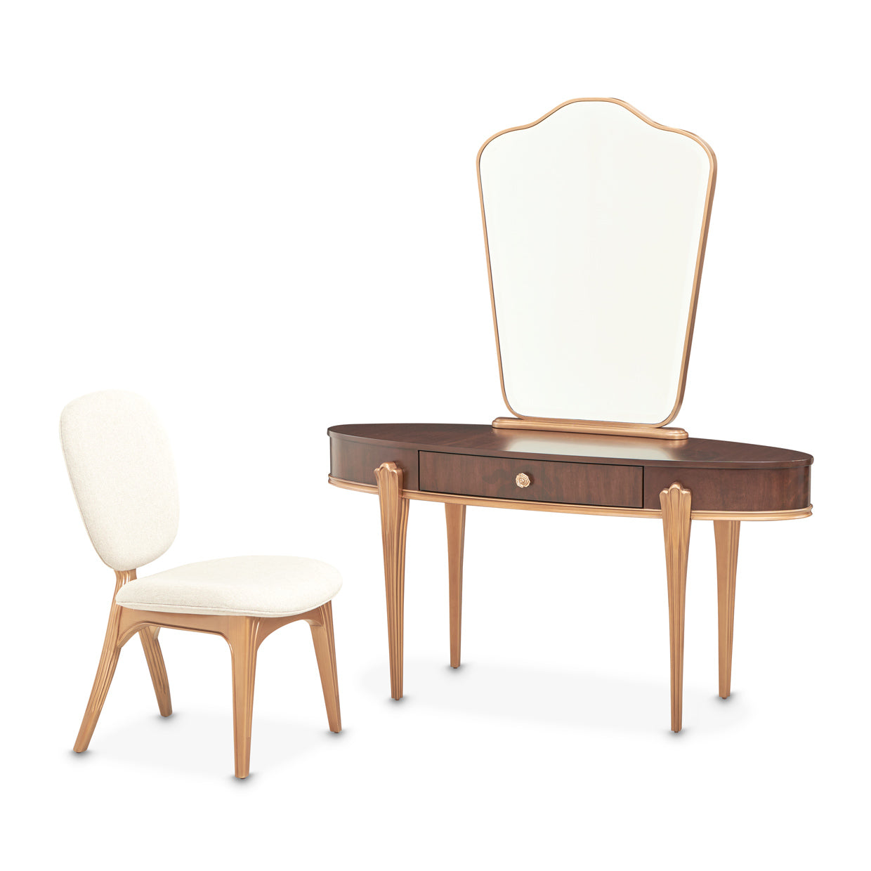 Camellia Field Vanity with Mirror & Chair - Warm Pecan