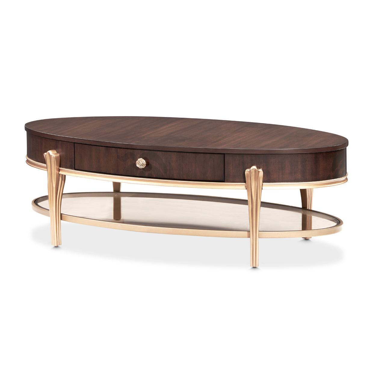 Camellia Field Oval Cocktail Table - Warm Pecan