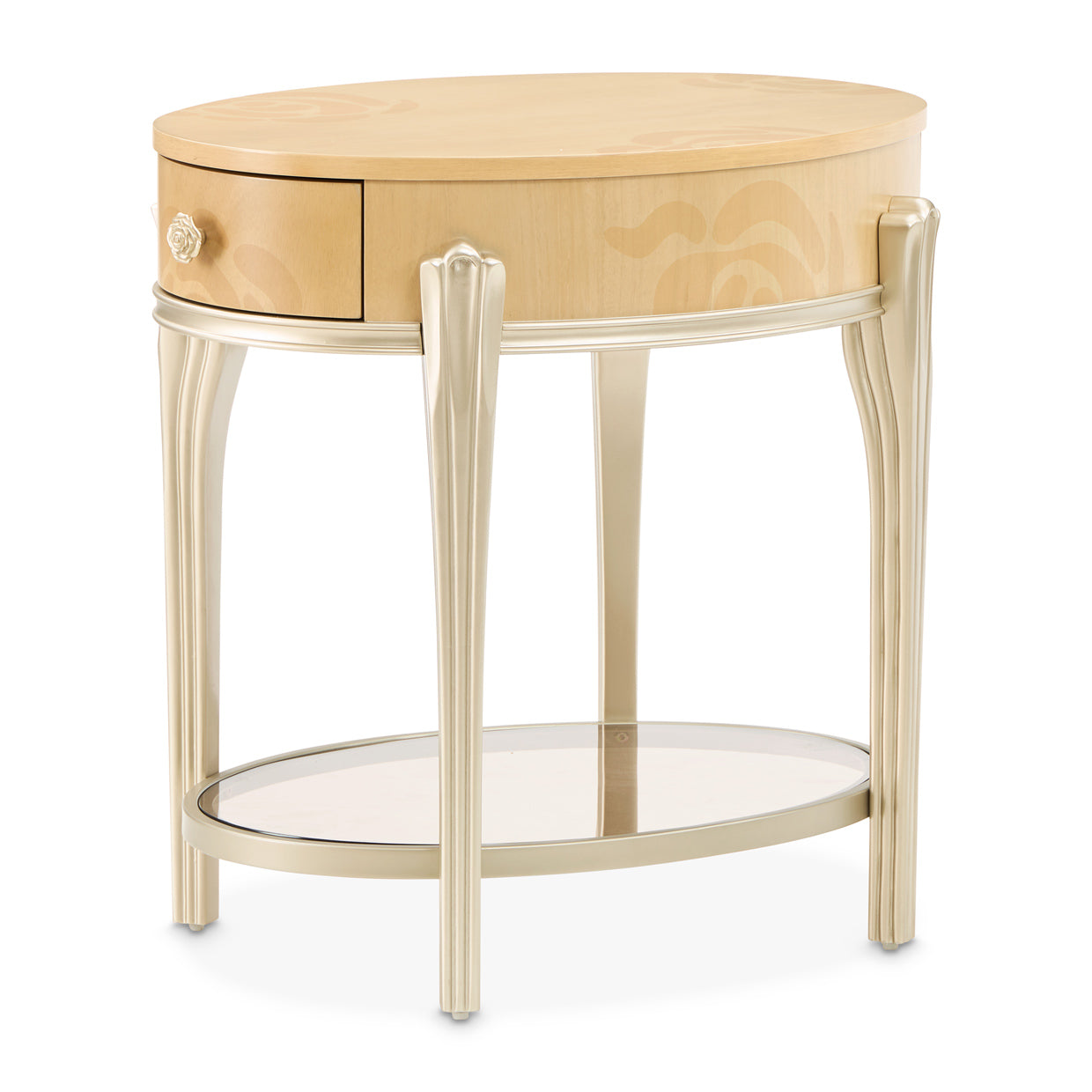 Camellia Field Oval End Table with Drawer - Caramel