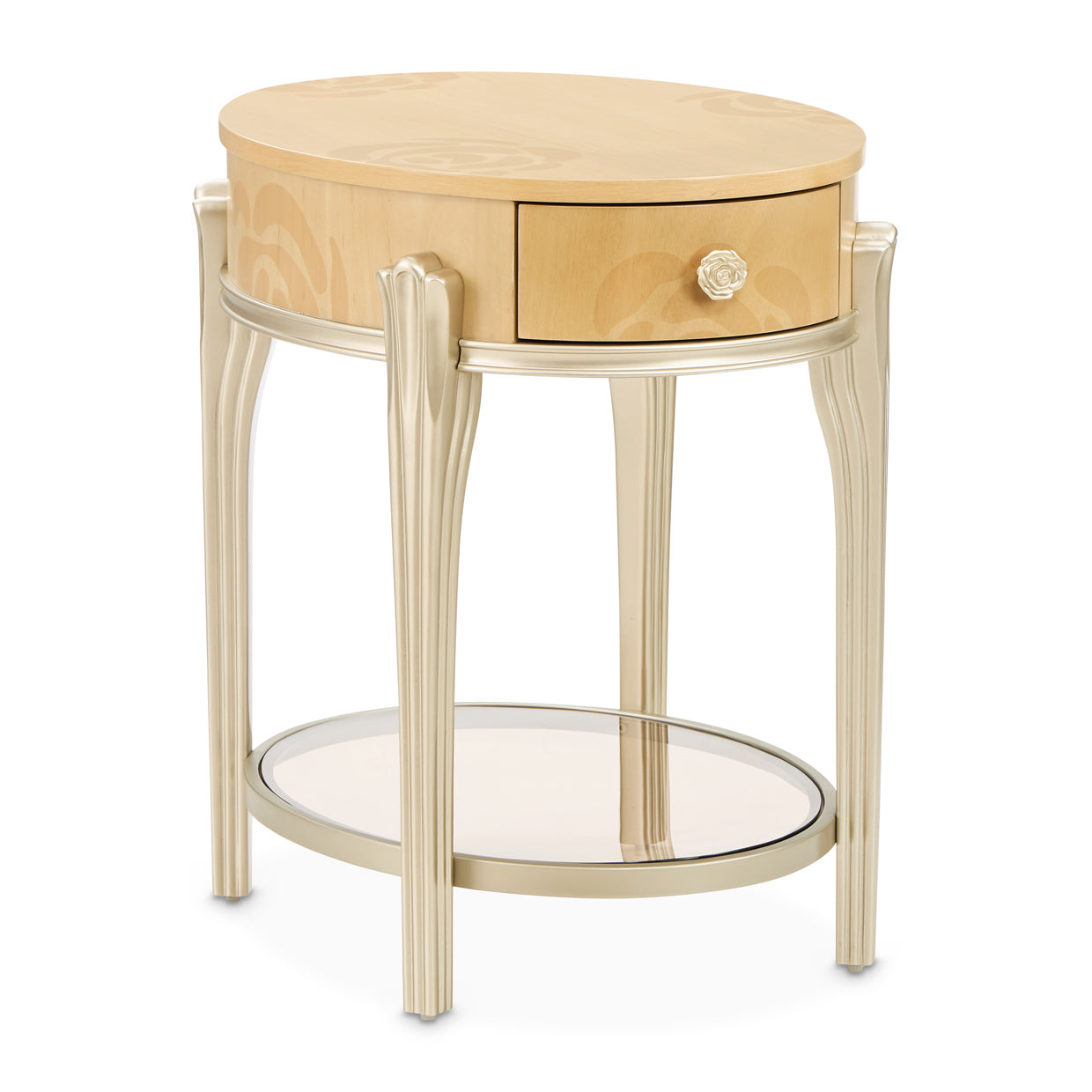 Camellia Field Oval End Table with Drawer - Caramel