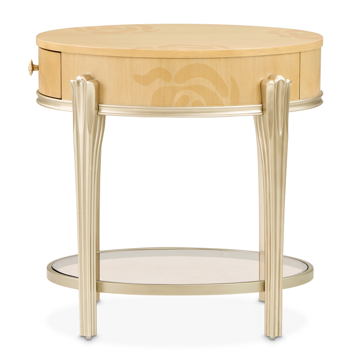 Camellia Field Oval End Table with Drawer - Caramel