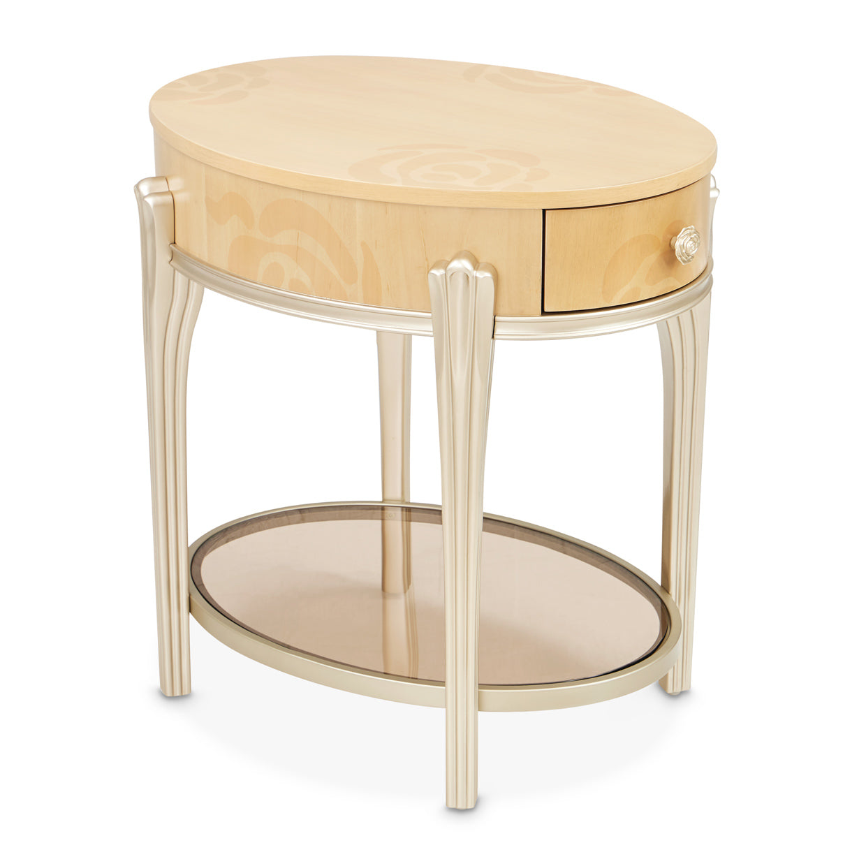 Camellia Field Oval End Table with Drawer - Caramel