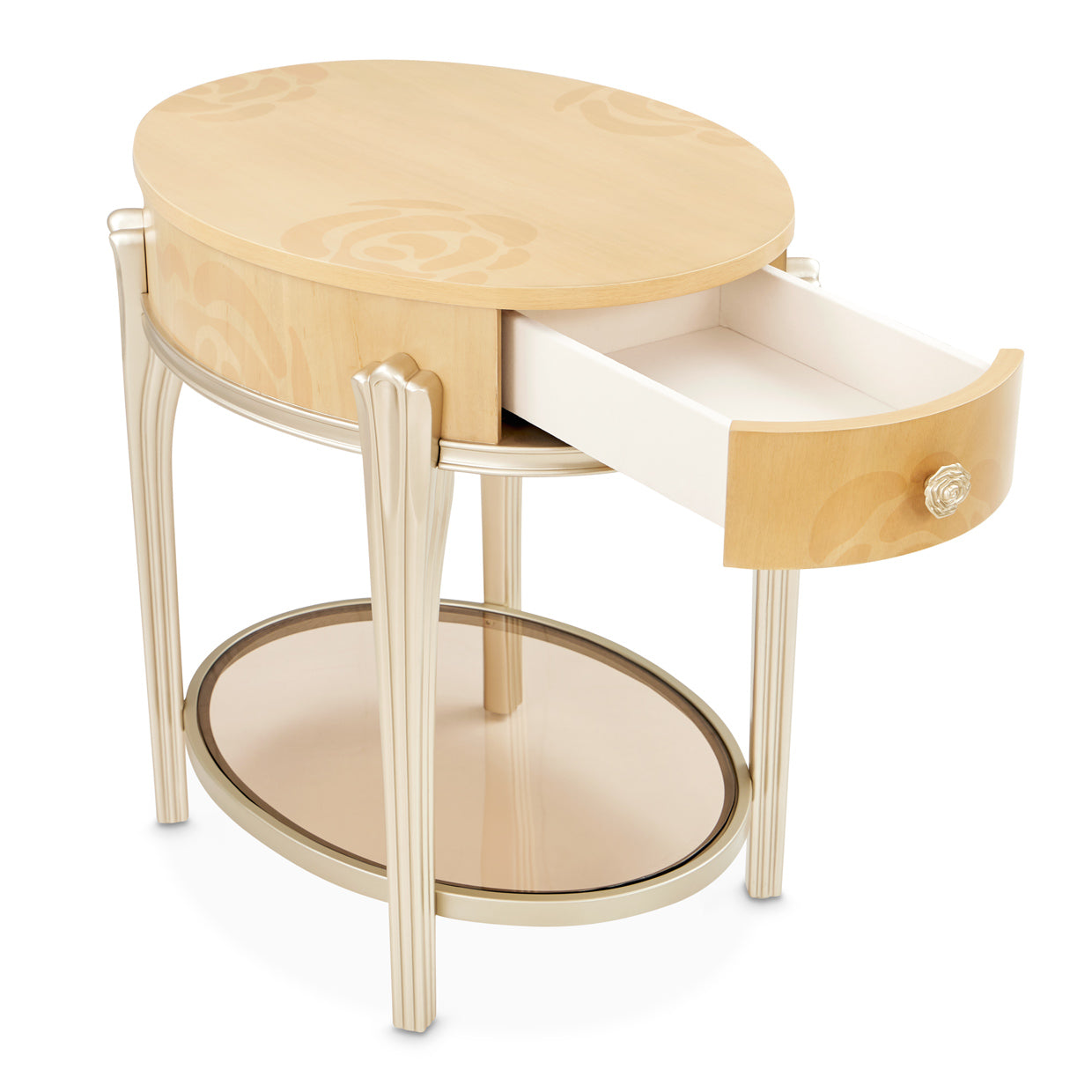 Camellia Field Oval End Table with Drawer - Caramel