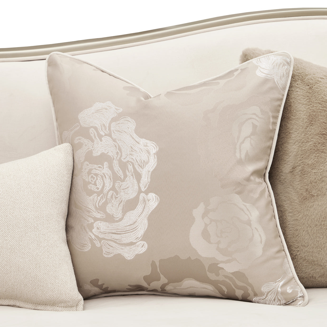 Camellia Field Velvet Asymmetrical Sofa - Cornsilk/Champagne Gold