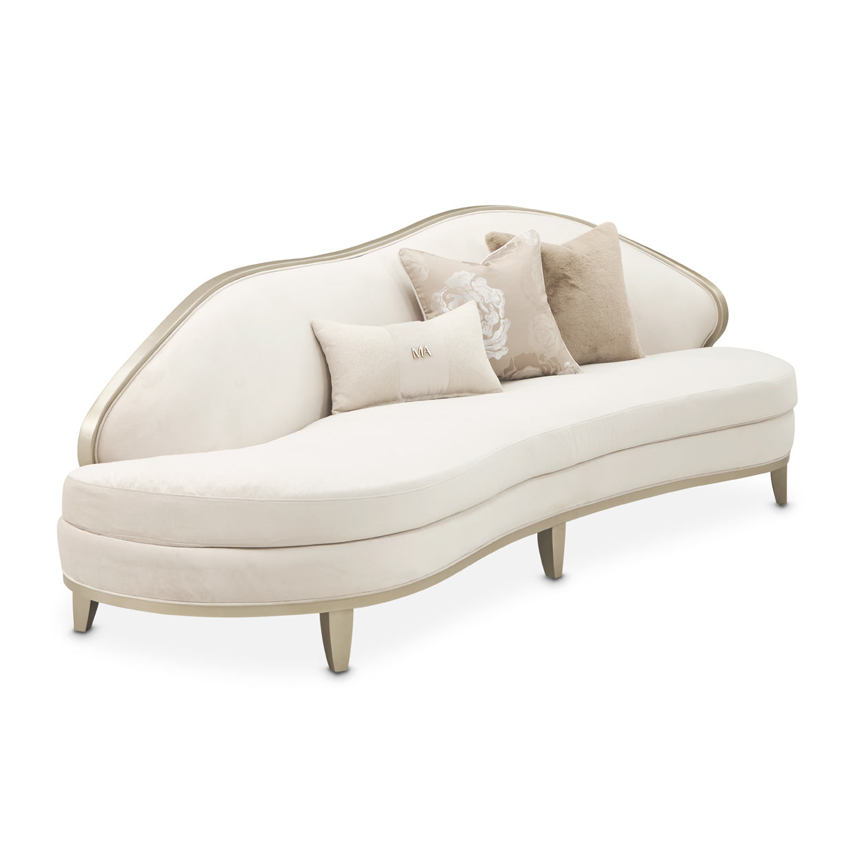 Camellia Field Velvet Asymmetrical Sofa - Cornsilk/Champagne Gold