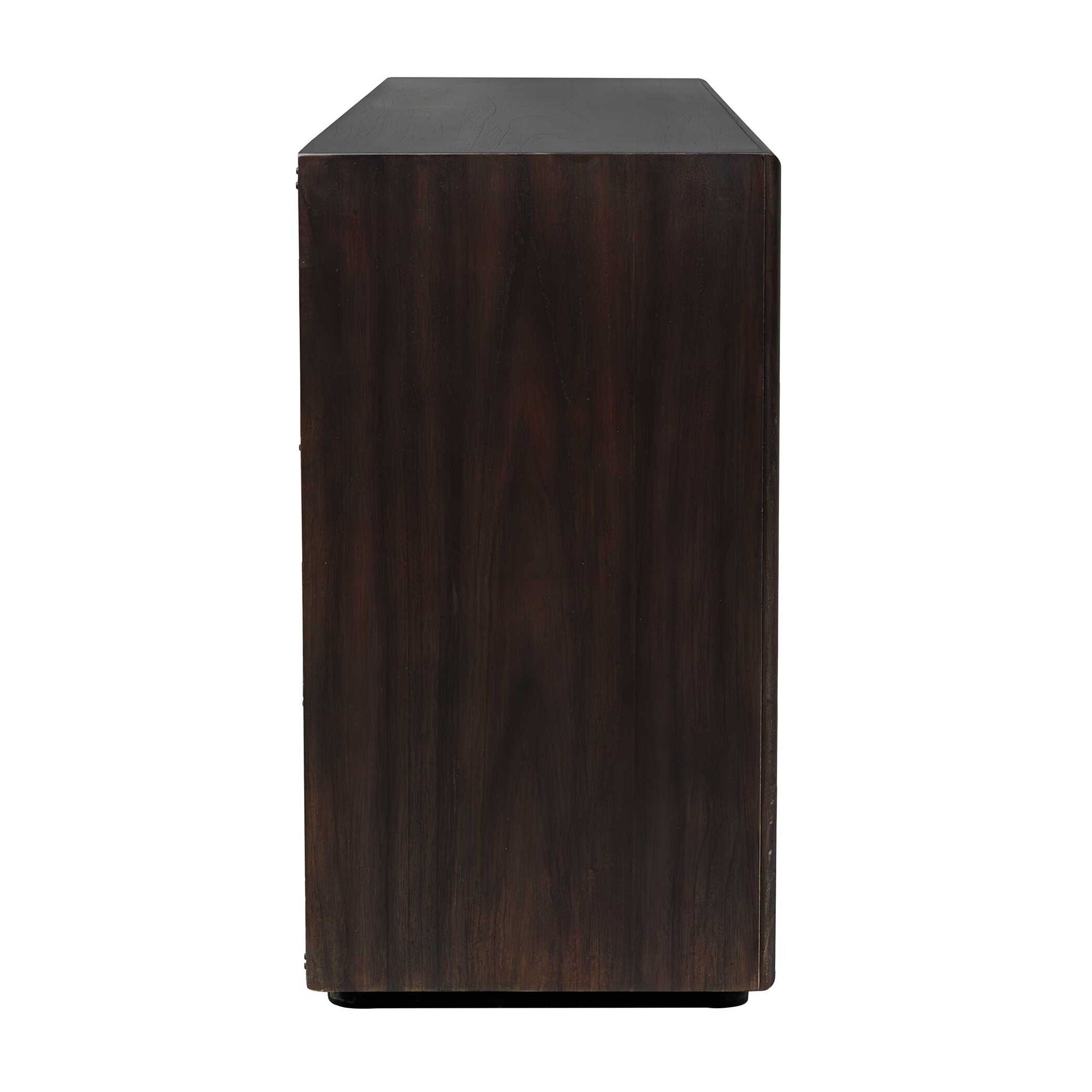 Stevenson - Chiseled 4 Door Cabinet - Black / Brown / Woodtone
