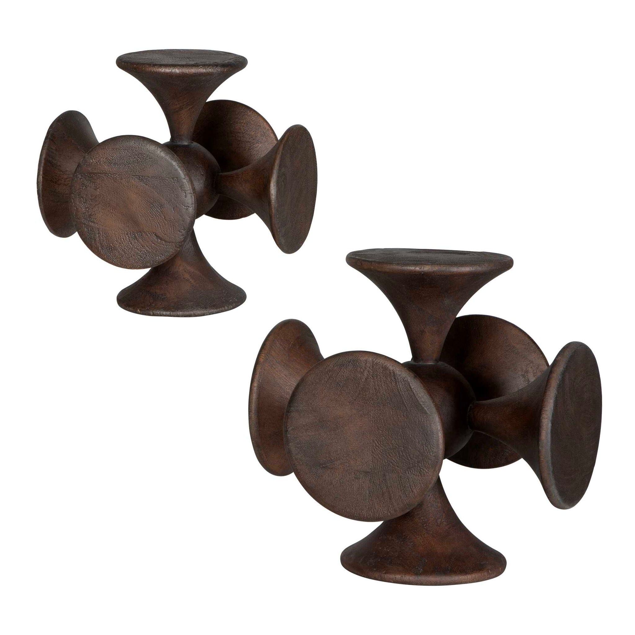 Balanced Harmony - Wooden Sculptures (Set of 2) - Dark Brown