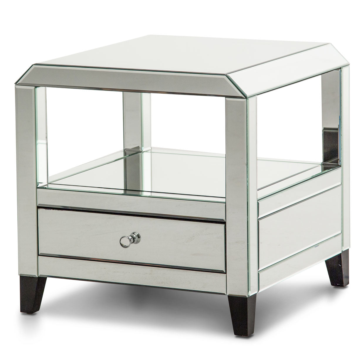 Montreal Mirrored Square Accent Table w/Drawer