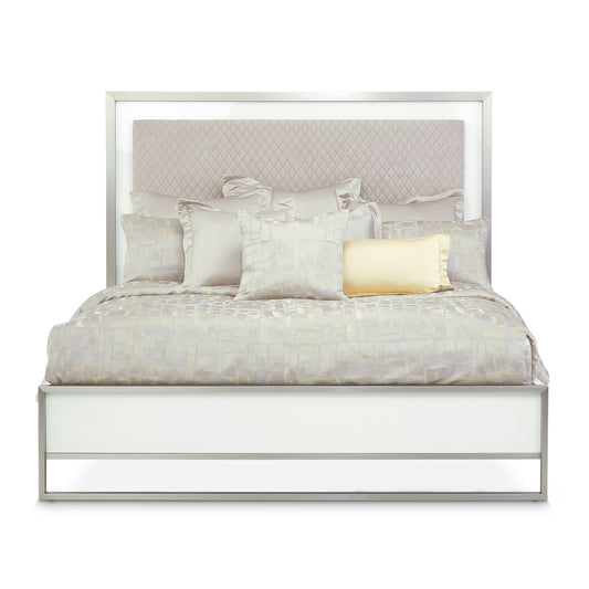 Marquee Queen Panel Bed with LED Lighting - Cloud White
