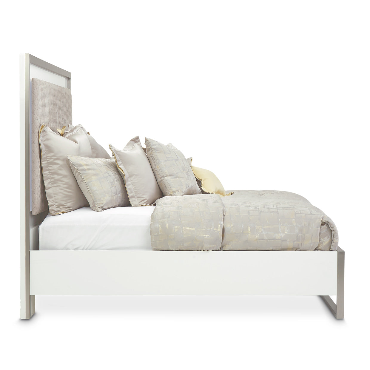 Marquee Queen Panel Bed with LED Lighting - Cloud White