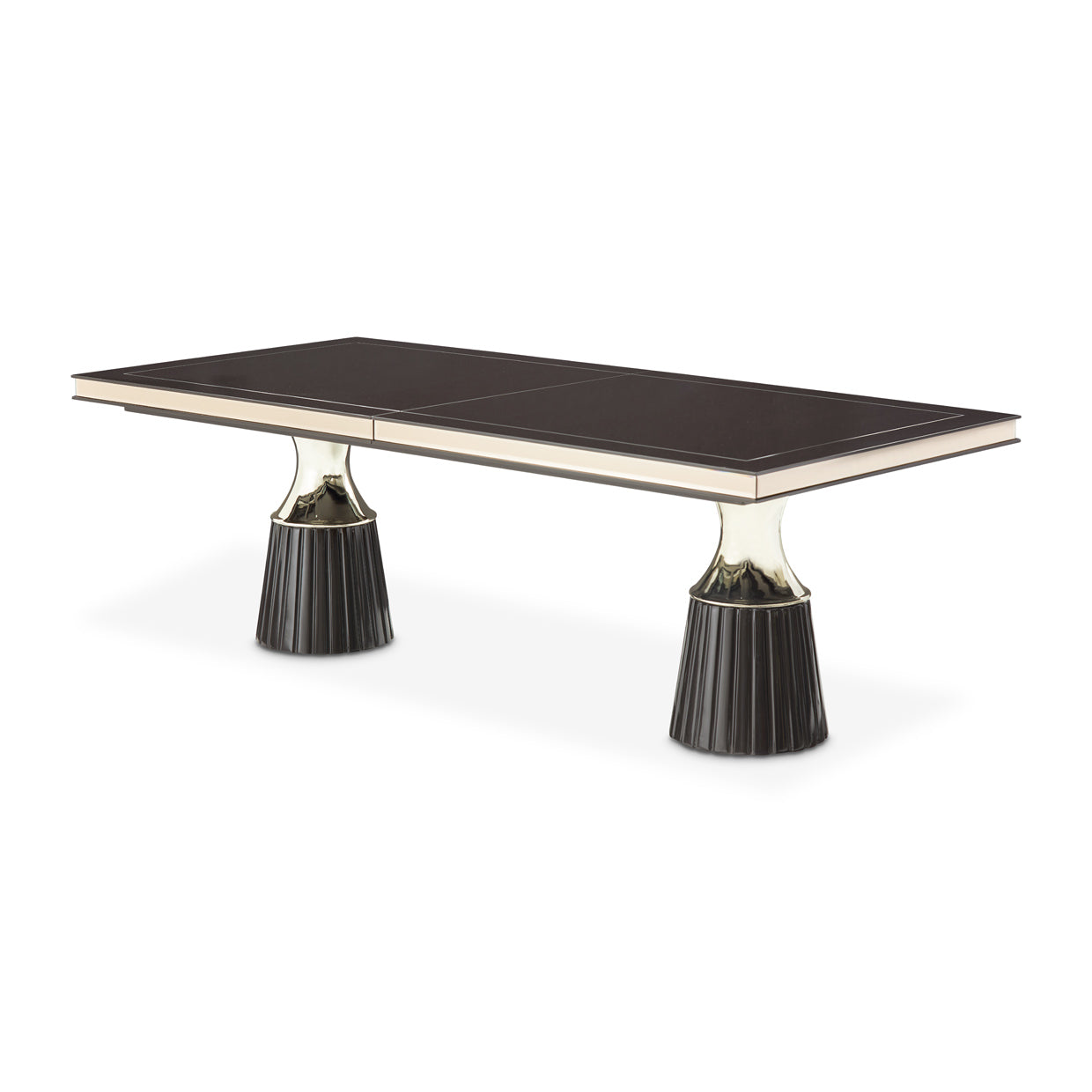 Carmela Double Pedestal Dining Table - Glossy Charcoal Sand