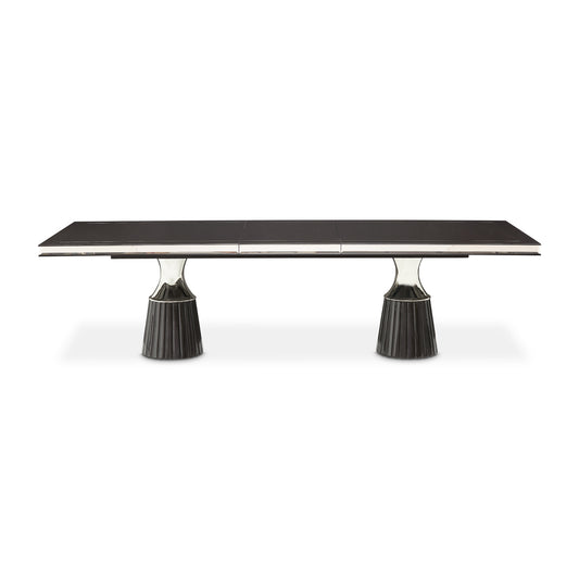 Carmela Double Pedestal Dining Table - Glossy Charcoal Sand