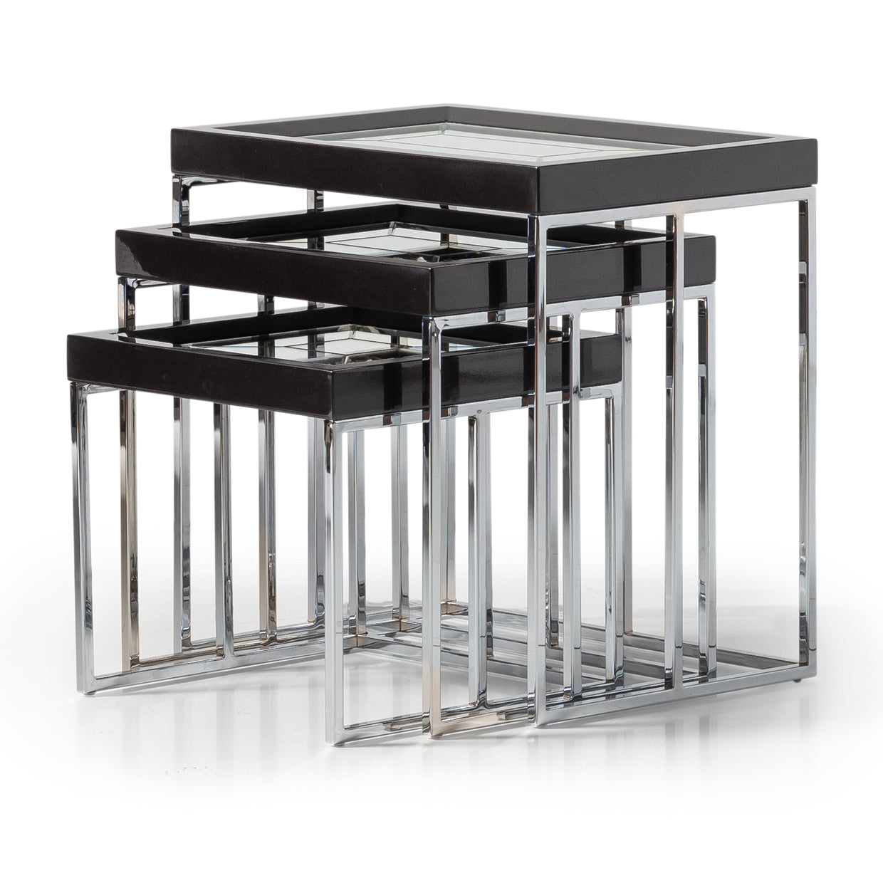Carmela Nesting Tables, Set of 3 - Glossy Charcoal