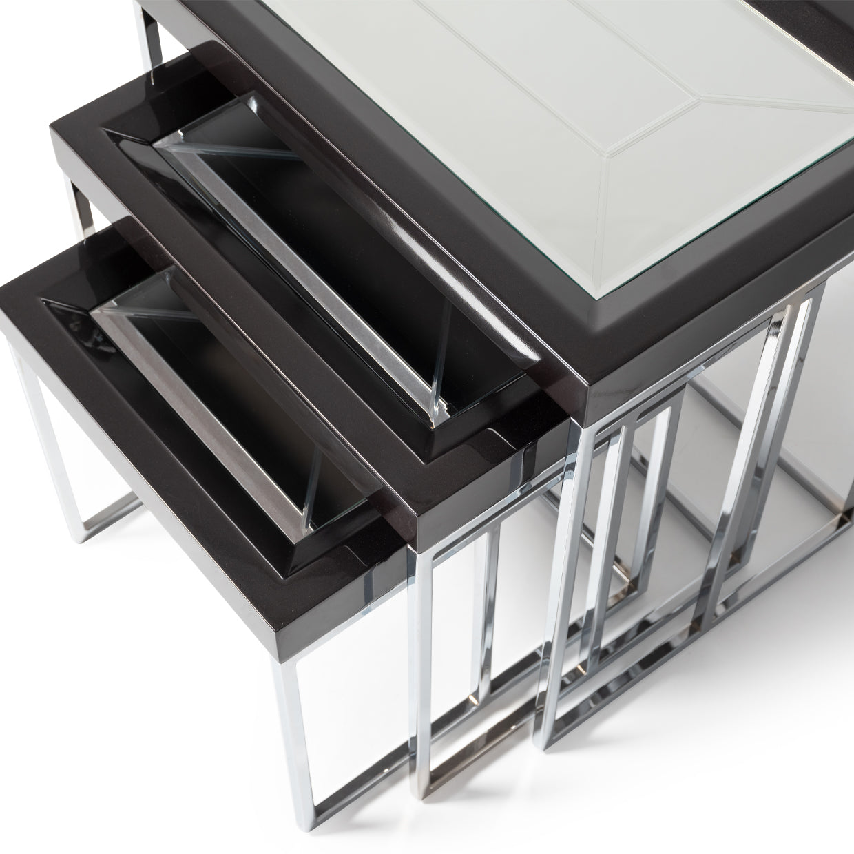 Carmela Nesting Tables, Set of 3 - Glossy Charcoal