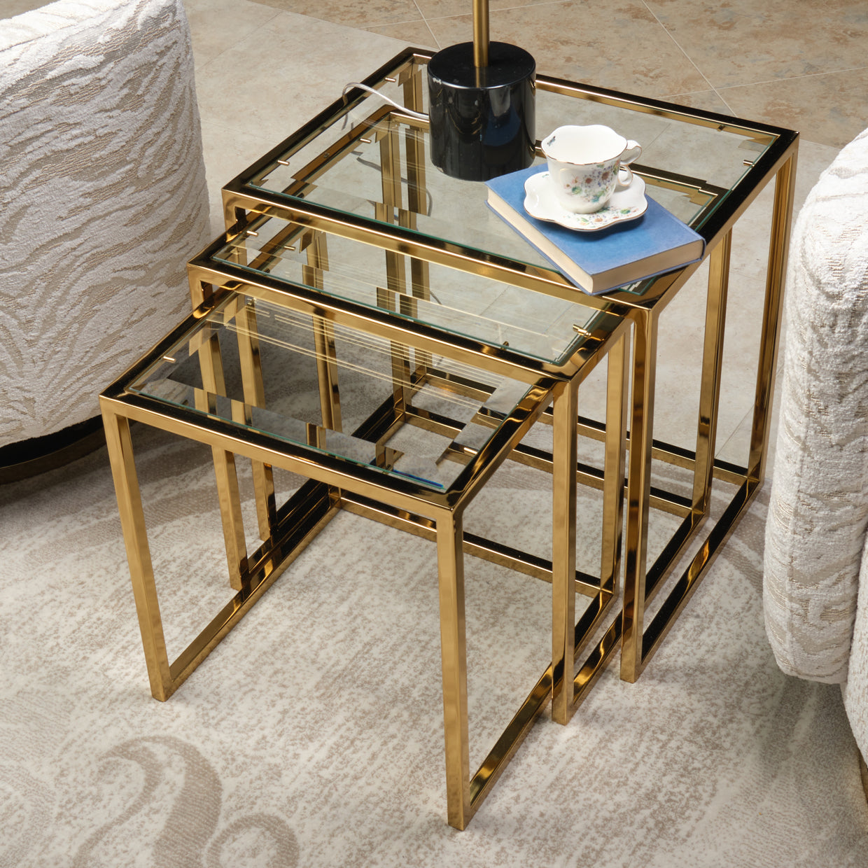 Savannah Breeze Nesting Tables, Set of 3 - Bright Gold
