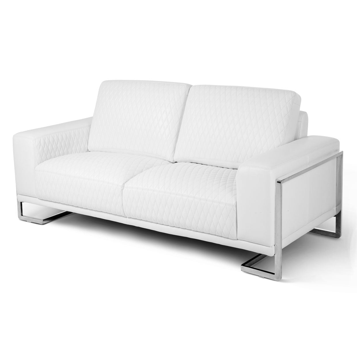 Gianna Leather Loveseat - White/Stainless Steel