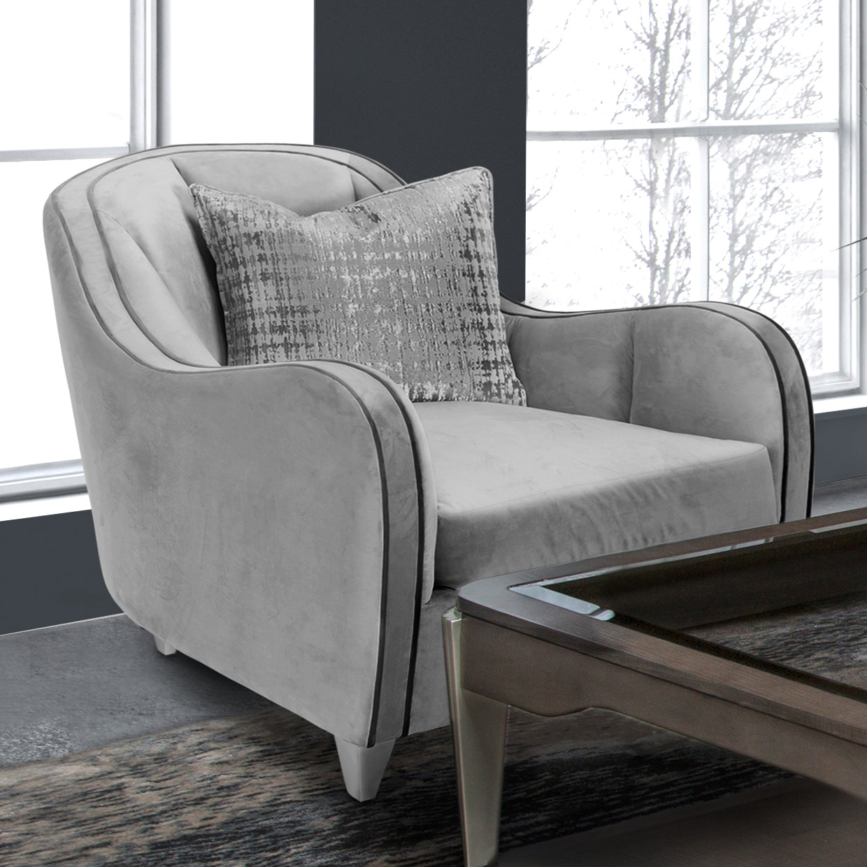 Roxbury Park Velvet Matching Chair - Steel/Slate