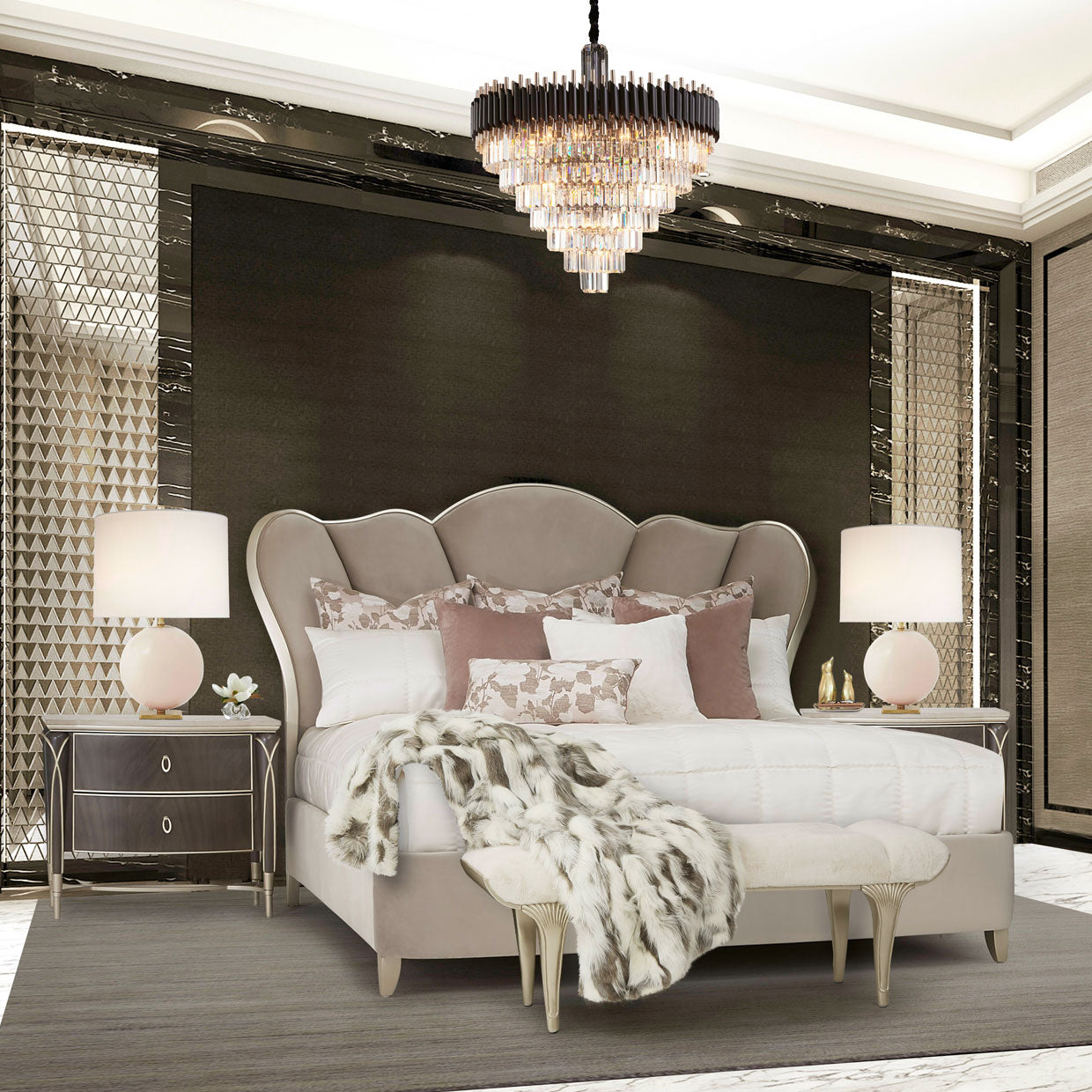 Villa Cherie Queen Channel Tufted Bed - Hazelnut