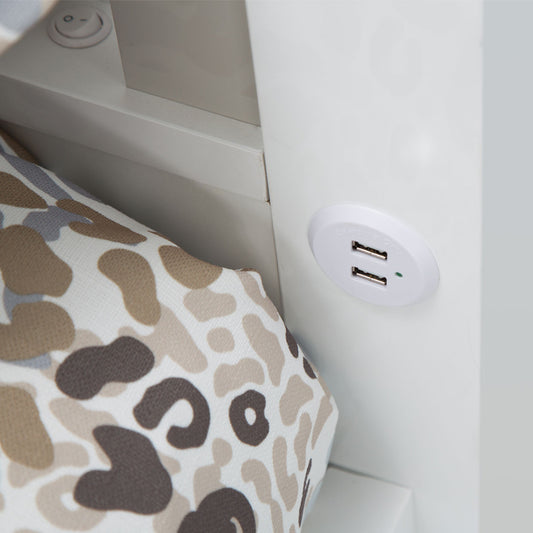 Sky Tower Queen Bed with LED Lights - Ice/Cloud White