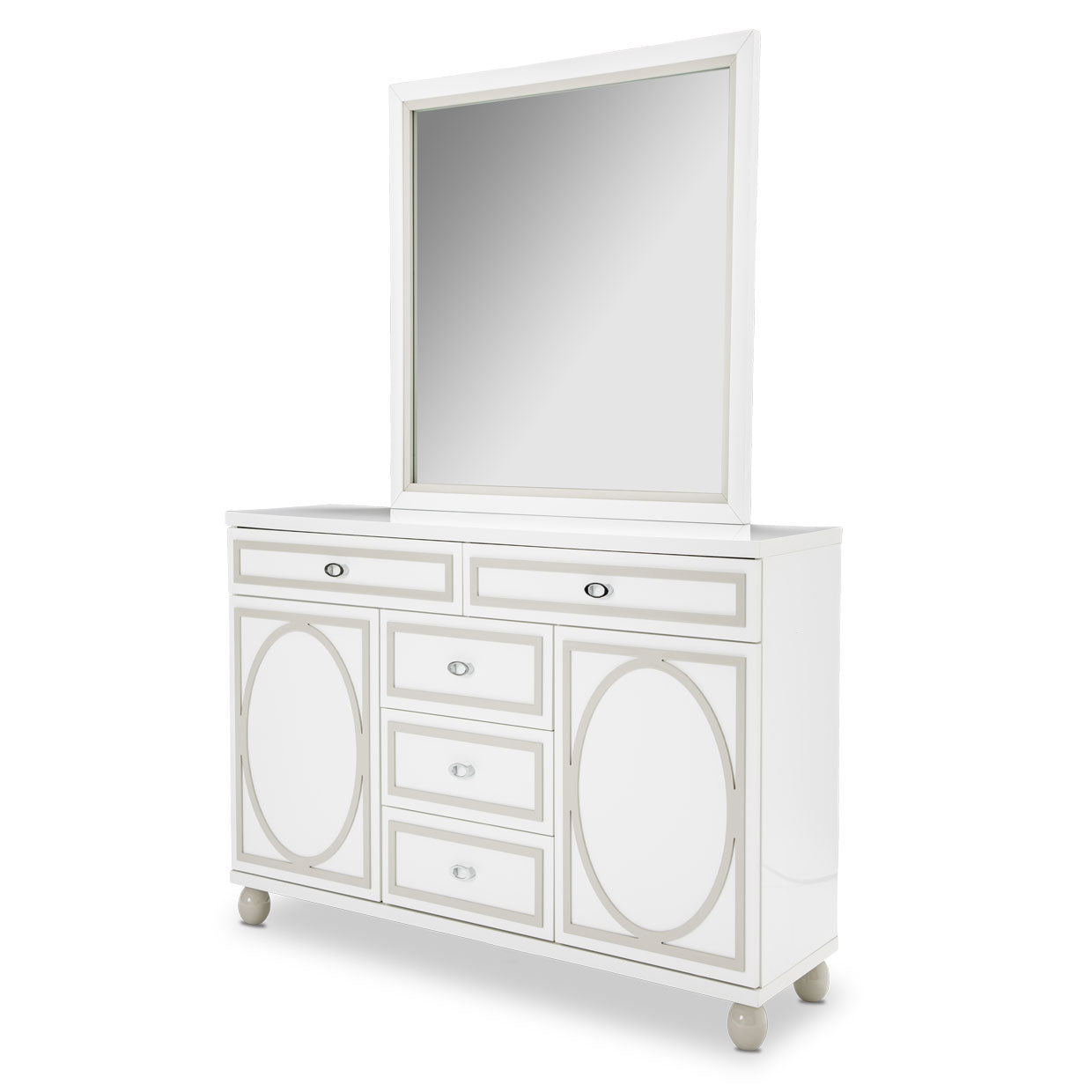 Sky Tower Dresser with Mirror - Cloud White