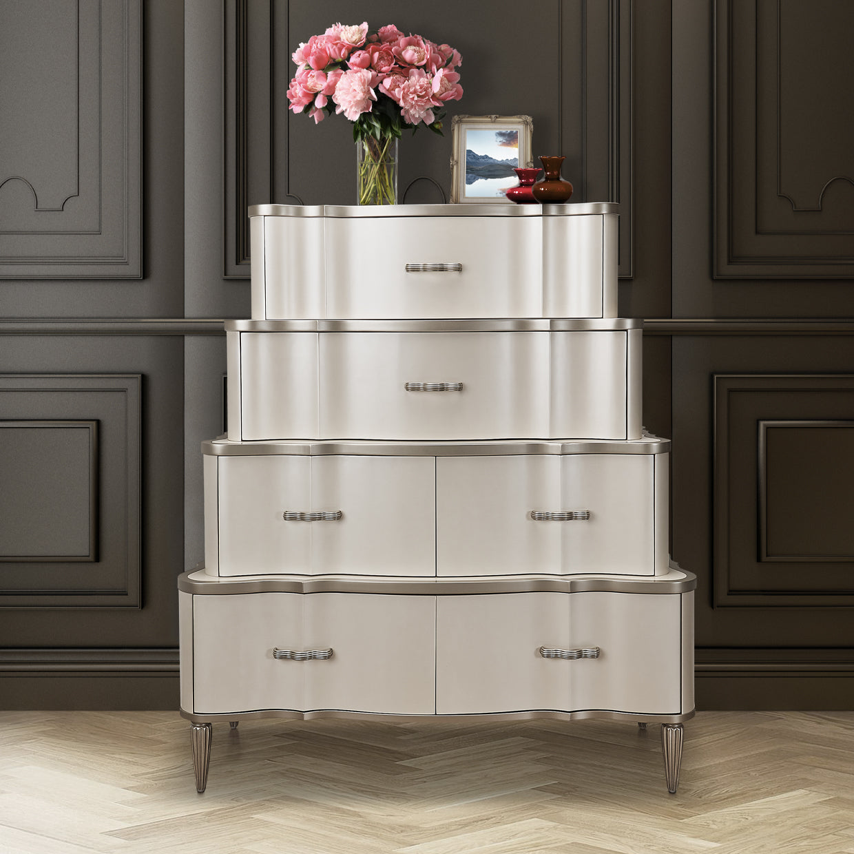 London Place 6-Drawer Tiered Chest - Creamy Pearl