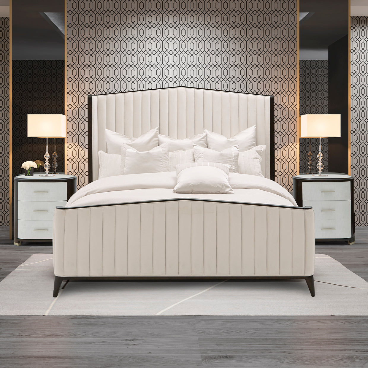 Paris Chic Eastern King Channel Tufted Panel Bed - Ivory/Espresso