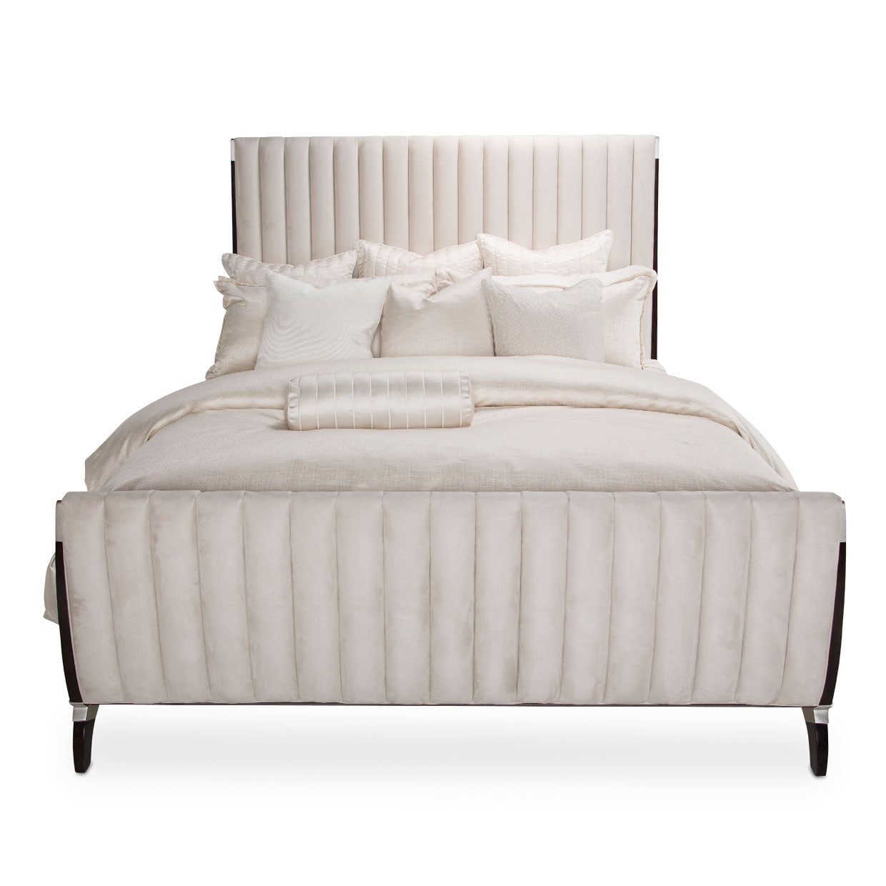 Paris Chic Cal. King Tufted Sleigh Bed - Doeskin/Espresso