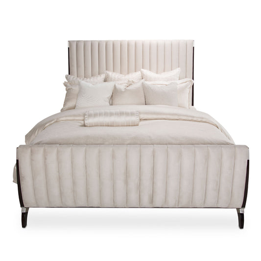 Paris Chic Cal. King Tufted Sleigh Bed - Doeskin/Espresso